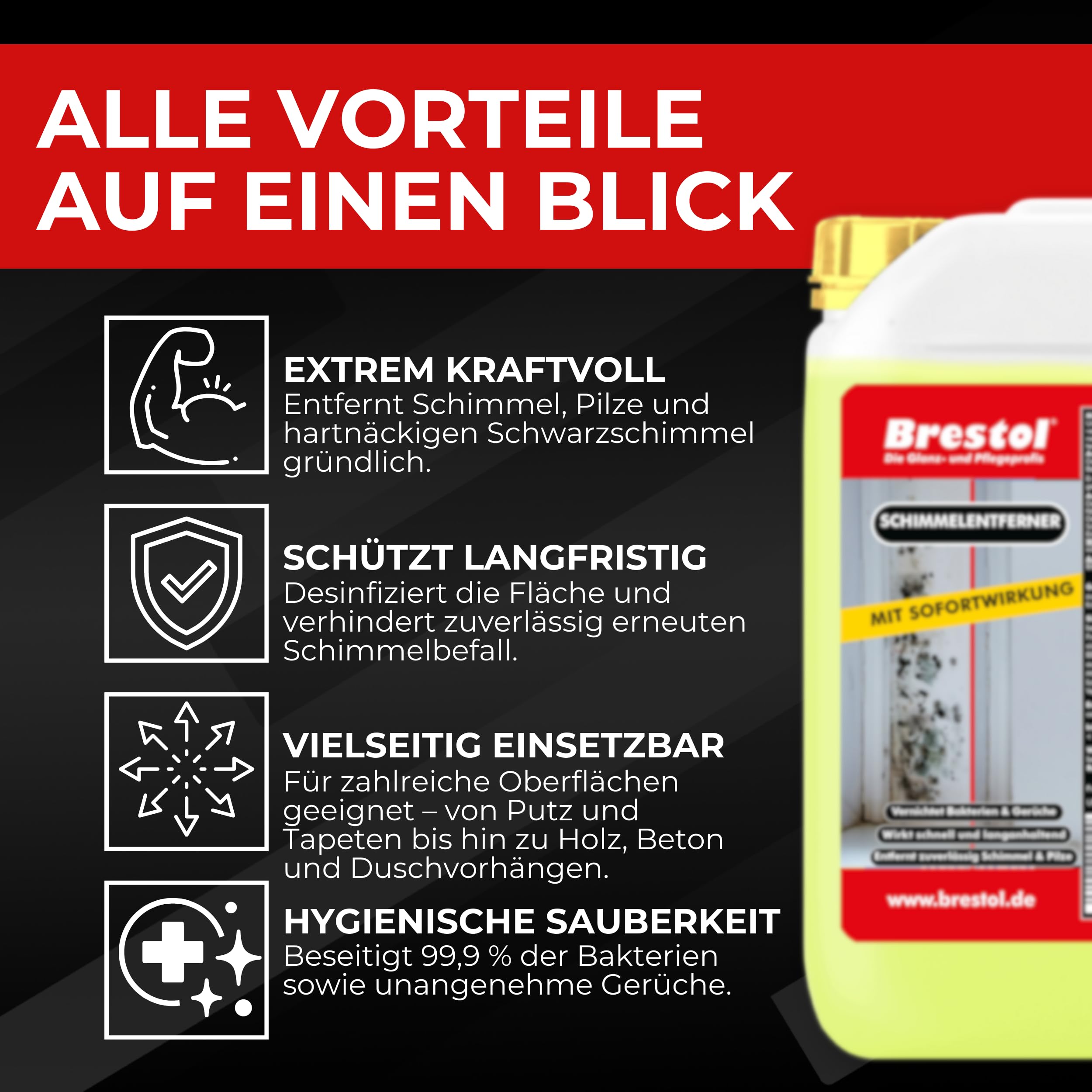 BRESTOL® Schimmelentferner 5 Liter, Anti Schimmel mit Sofortwirkung, Schimmel entferner Wand, für Silikonfugen & Fliesen, Langzeitschutz gegen Schimmel & Stockflecken