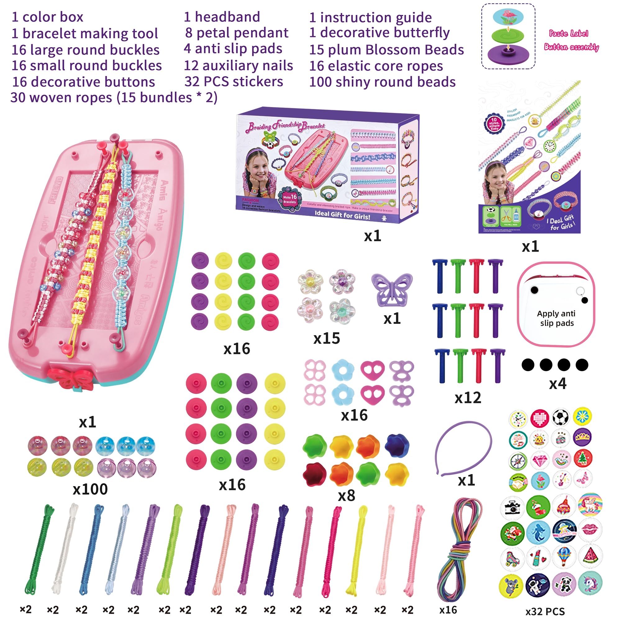 Kimsky Braccialetti dell'amicizia fai da te per bambini, set di braccialetti dell'amicizia, adatti per ragazze di 6-12 anni, fai da te per bambini, rosa
