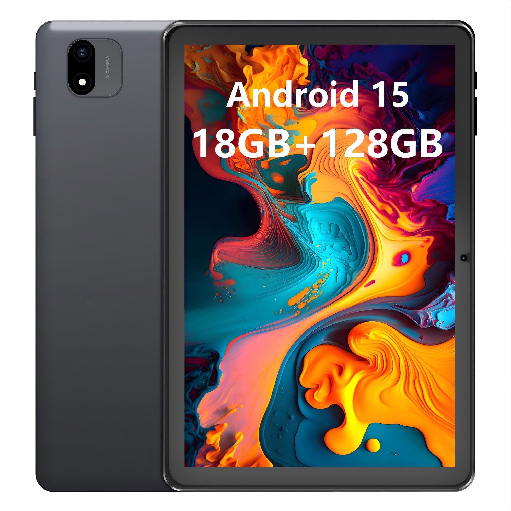 Paaxoo Android Tablet, 10.1 Zoll Android 15 Tablets 18GB(6+12) RAM 128GB ROM 1TB Expand, 1280x800 IPS HD Touchscreen,6000mAh Akku, Bluetooth, Dual Kamera, GMS, WiFi