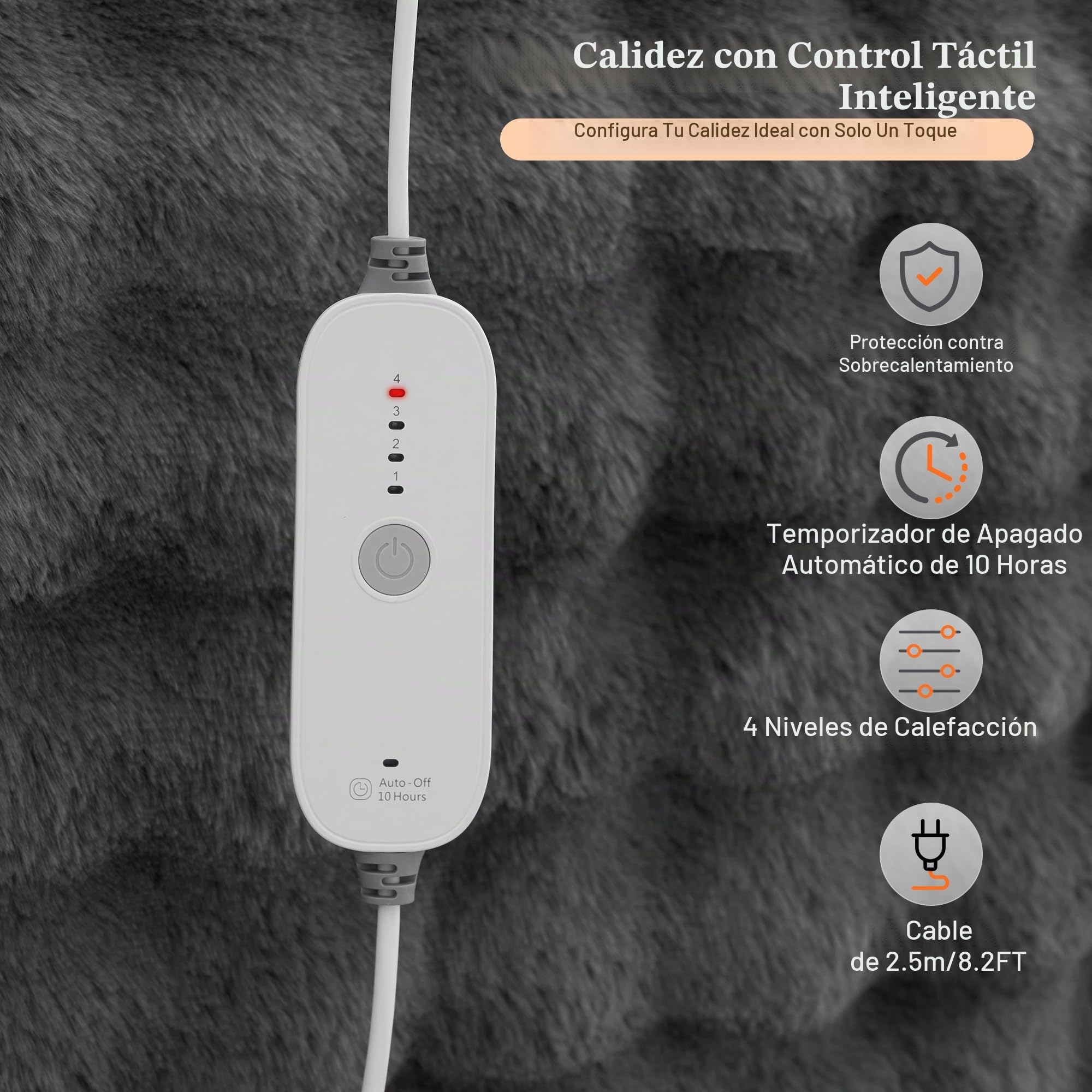 Manta Eléctrica Calefactable 150x200 cm, Tejido de Burbujas en Vellón de Conejo y Franela, 4 Niveles de Calor, Apagado Automático 10H, Lavable a Máquina para Cama, Sofá, Oficina (Gris)