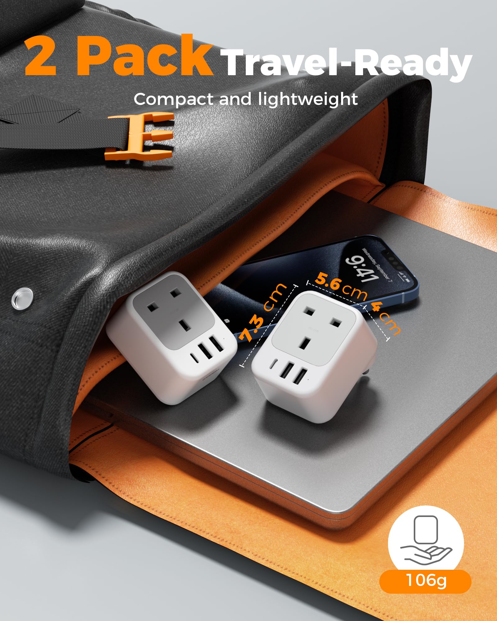 South Africa Plug Adapter 2 Pack, TESSAN UK to South Africa Plug Adapter with USB C and 2 USB A, 4 in 1 Type M Travel Adaptor — view 5