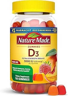 Gomitas Nature Made Vitamina D3 5000 UI por Porción Extrafuerte, Apoyo para la Salud de Huesos e Inmunidad, 150 Gomitas de Vitamina D para Adultos, Suministro para 75 Días