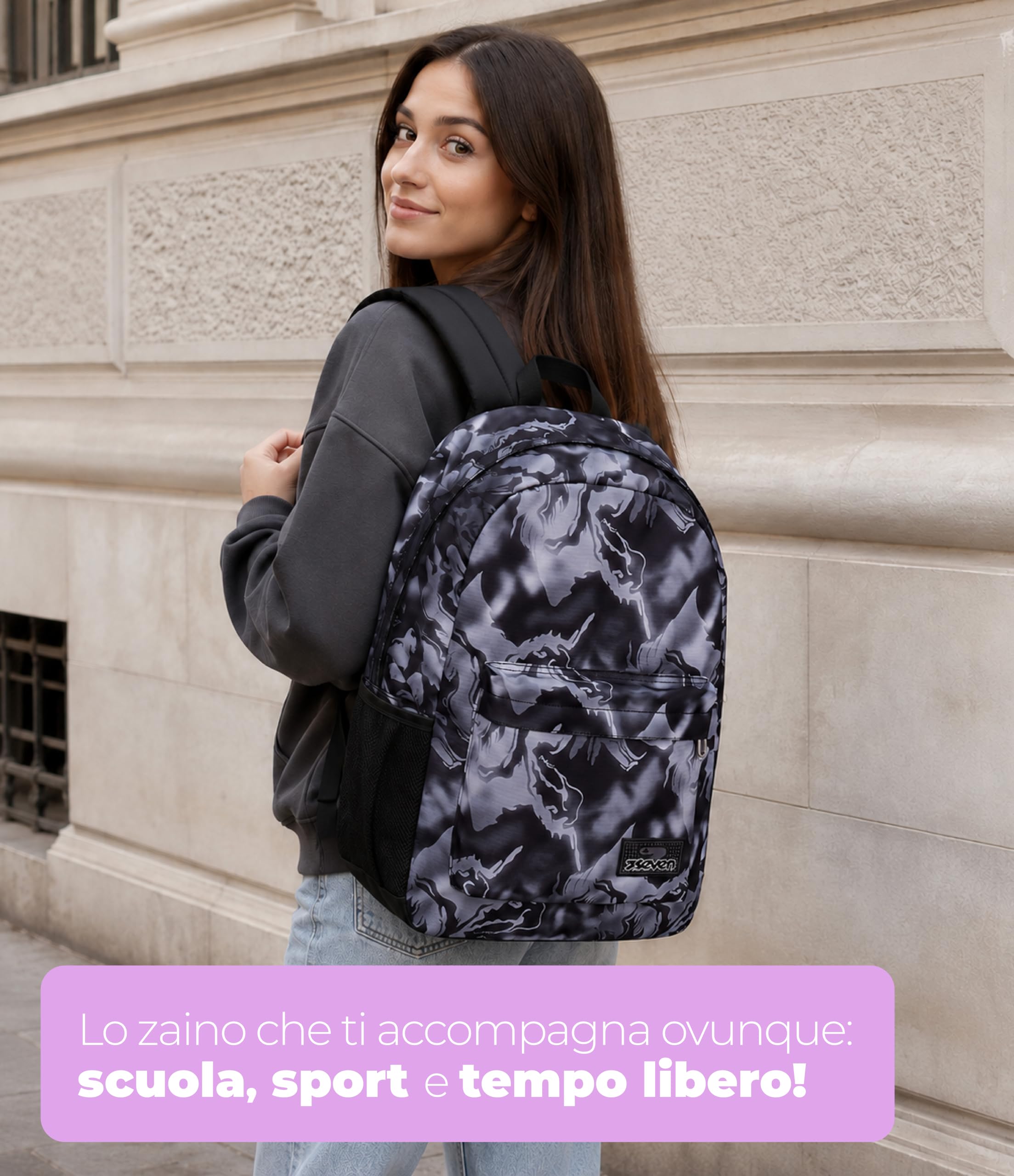 Seven Zaino Scuola Elementare Bambino, Scuola Media Ragazzo, Ischoolpack, Powerbank incluso, Scomparto PC, grigio scuro