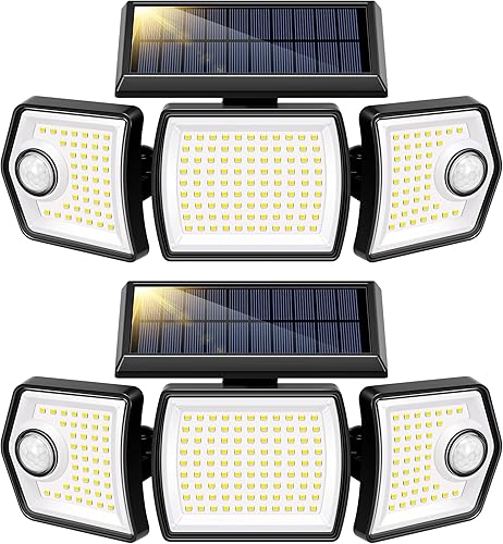VIVOHOME Luces solares enlazables impermeables para exteriores, luces de inundación con sensor de movimiento de doble rotación, luz LED de seguridad