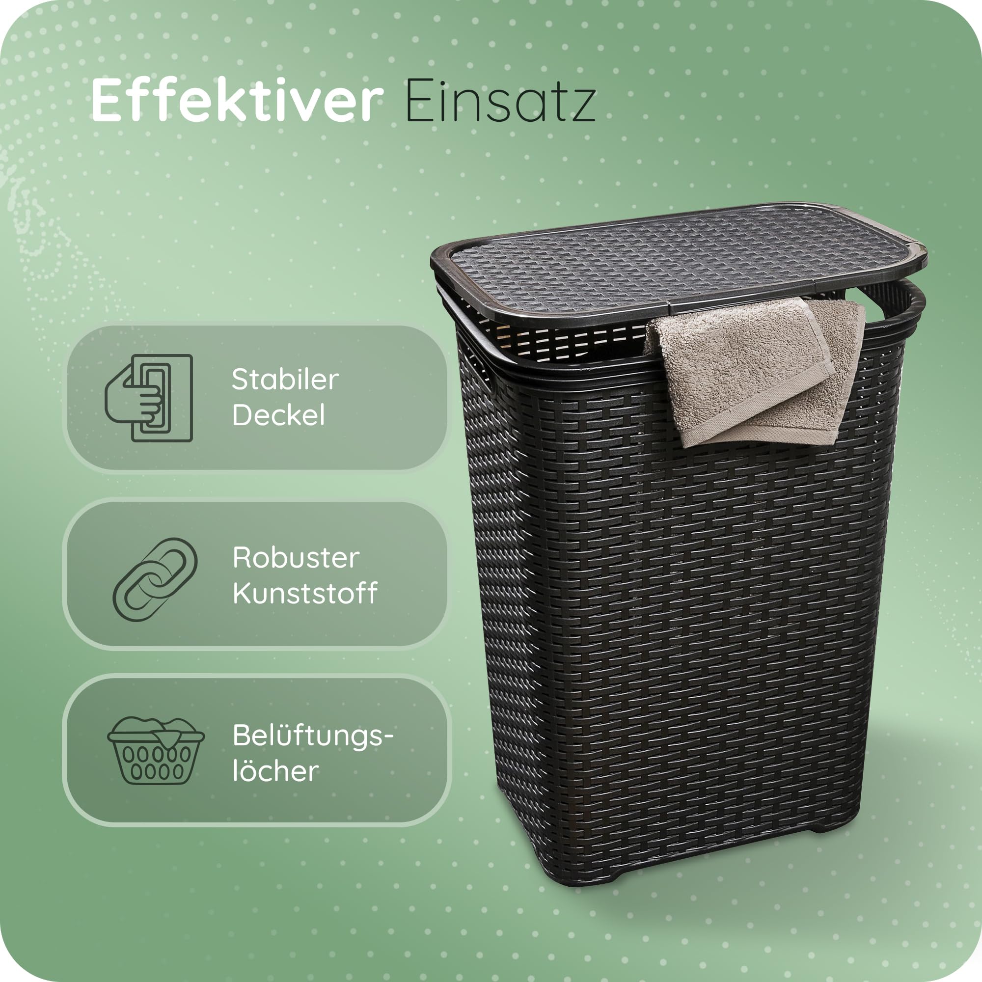 Novaliv 3 Stück Rattan Wäschekorb mit Deckel 60L Schwarz, Wäschebox Set Wäscheeimer Wäschebehälter modern für Bad Wäsche Schmutzwäsche, Wäschekörbe Schmutzwäschebehälter Sammler Korb