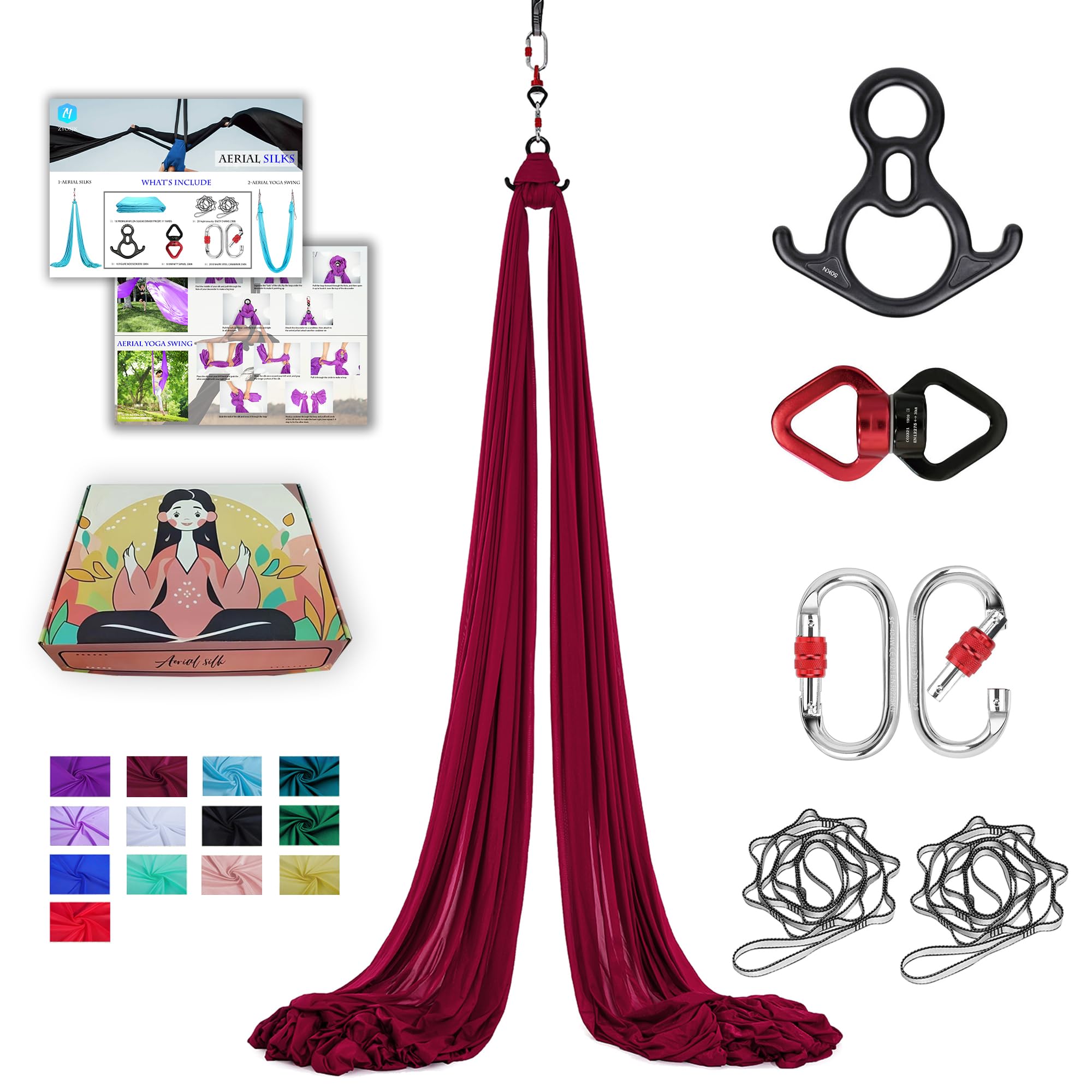 ZYOsJK Aerial Silks 11 Yards - Premium Aerial Silk Hammock for Home or Acrobatic Flying Yoga (RED)