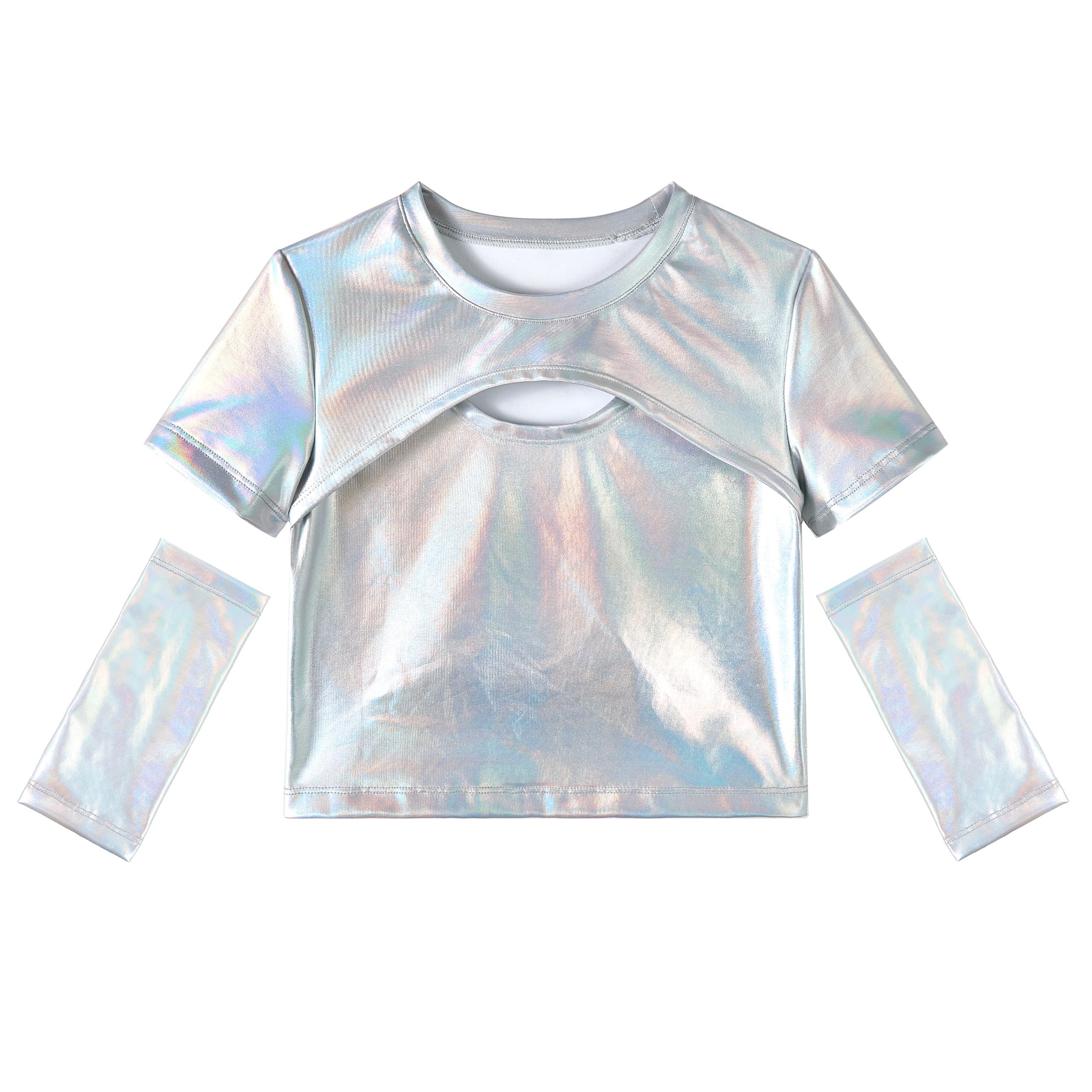 LOLANTA Top Metálico Camisa Danza Niña Jazz Moderno Hip-Hop Brillante para Baile