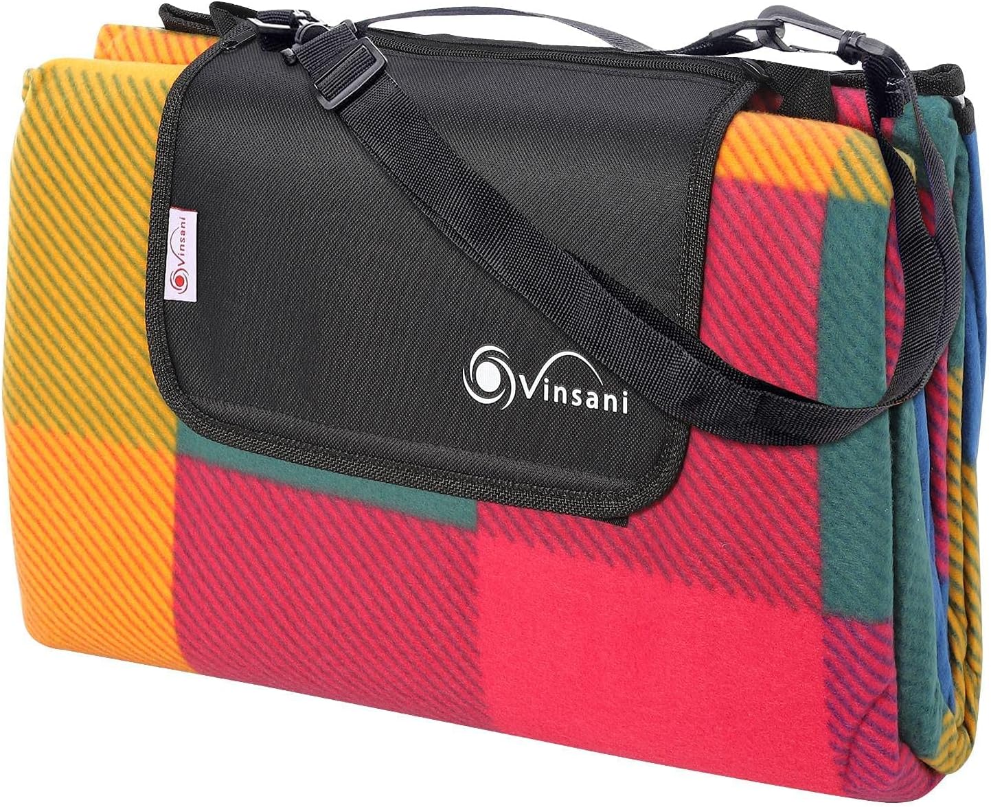 Vinsani 170 x 130cm Folding Picnic Blanket Waterproof & Sandproof Backing – Ideal for Camping & Outdoor Picnic – Multicoloured Rug Mat with Carry Handle
