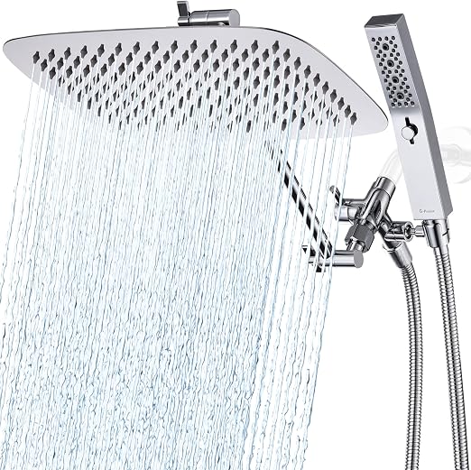 G-Promise All Metal 12 Inch Dual Shower Head with Handheld Combo, Rain Shower Head, Adjustable Extension Arm, Smooth 3-Way Diverter, 71 Inch Extra Long Hose - A Bathroom Upgrade (Chrome)
