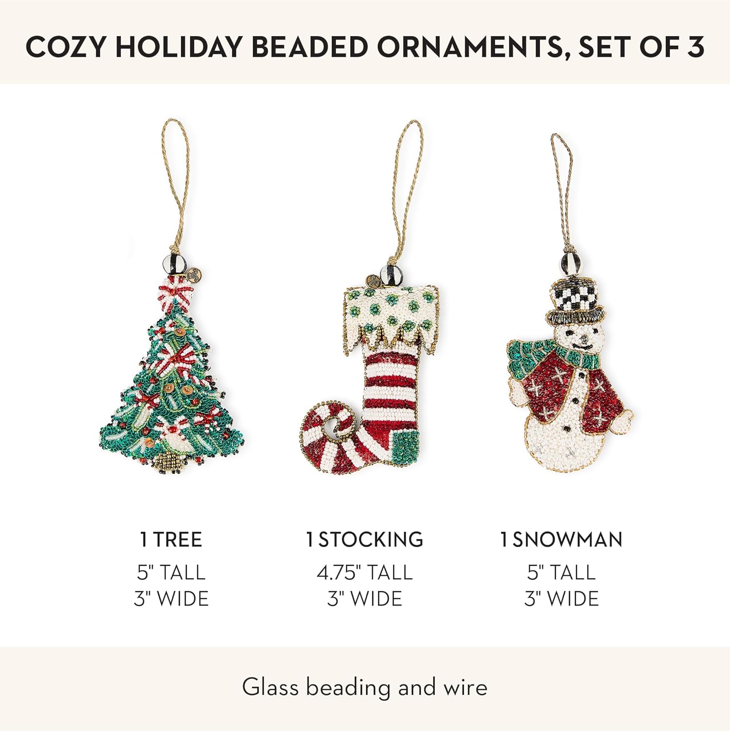 MACKENZIE-CHILDS Beaded Ornament, Christmas Tree Ornament, Set of 3, Cozy Holiday - Image 4