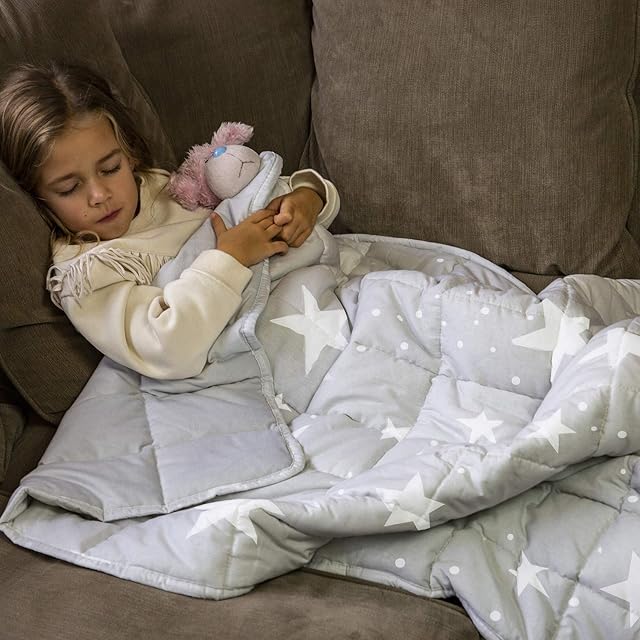 Rest Easy Grey Stars Weighted Blanket For Children & Adults | Heavy Blanket for Sleep, Stress Relief, Anxiety Relief & Sensory Calming Blanket For Great Sleep | 100% Super Soft Cotton Material