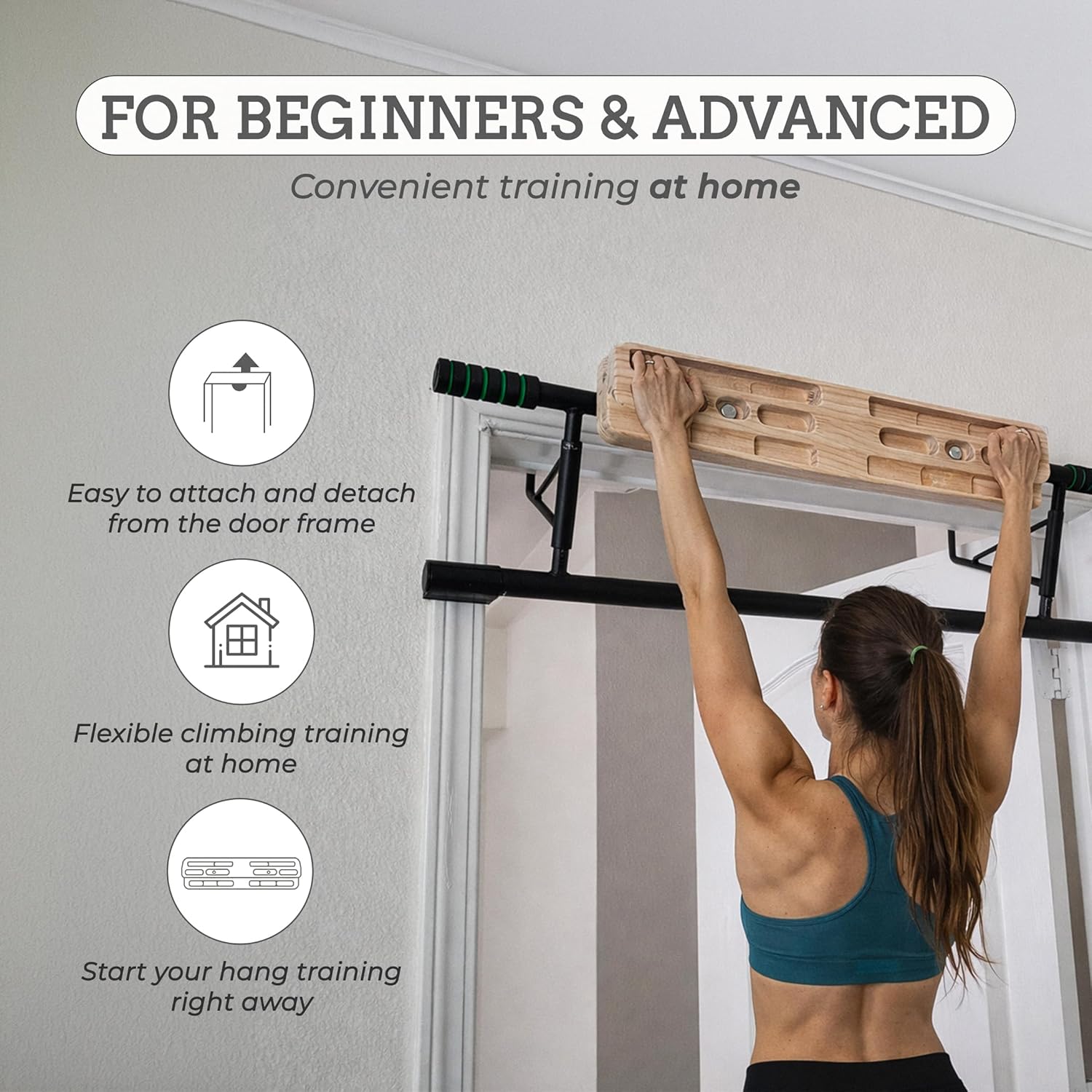 Doorway Hangboard Pull-Up Bar for Fingerboard, Rock Climbing, and Bouldering Training, No Drilling Required, Grip Strenth Training at Home