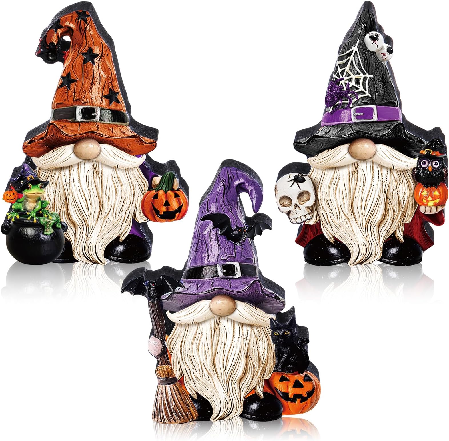 Yuntau 3 Pcs Halloween Gnome Figurines Table Decorations Wooden Little Gnomes Figurine Decor Elf Pumpkin Decoration for Halloween Table Centerpiece Home Office Gifts Party Supplies