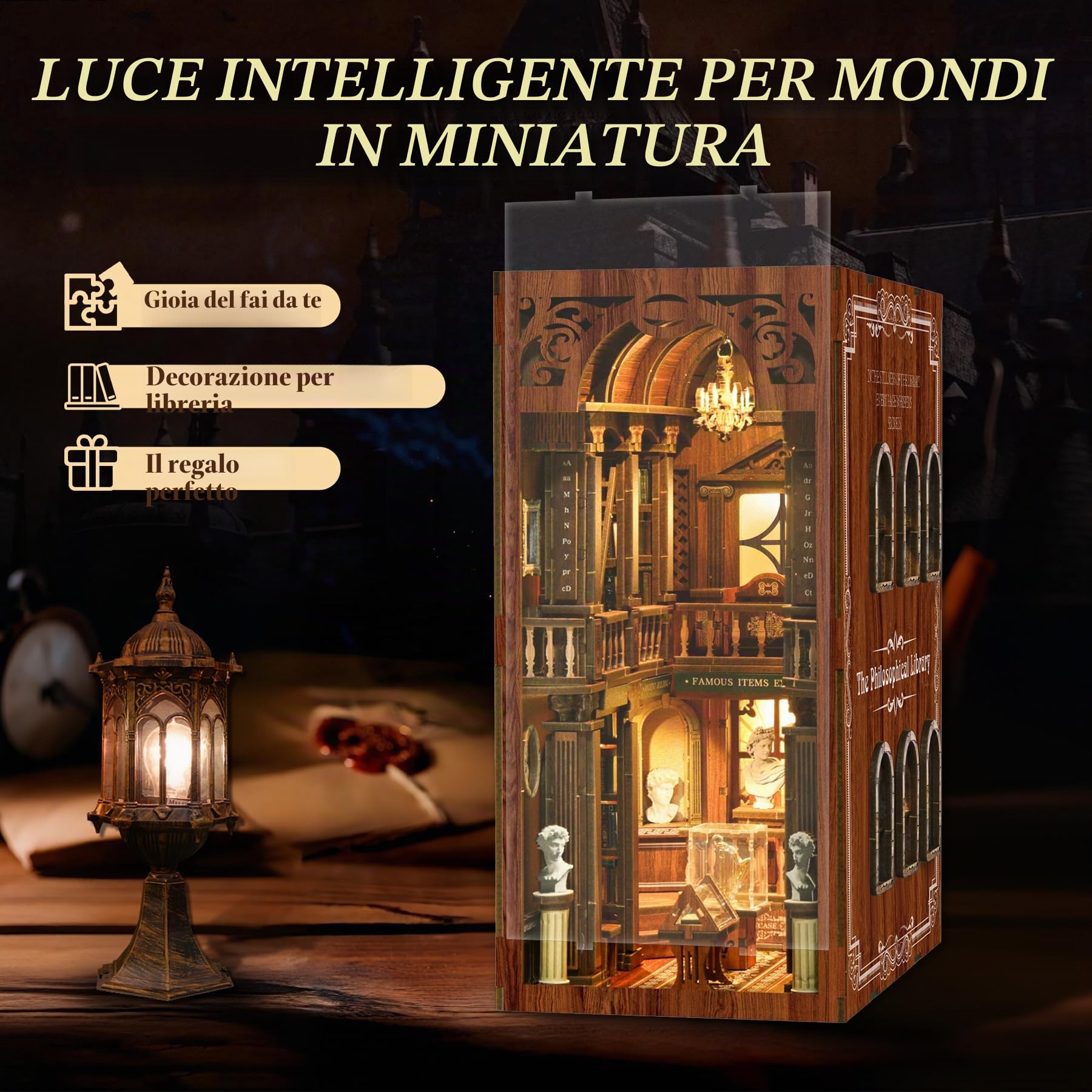 LUMYCE Kit Book Nook DIY per Adulti Casa in Miniatura con Luci LED da Montare, Modellismo 3D Creativo per Decorare Librerie - Regalo Originale per Appassionati di Fai da Te