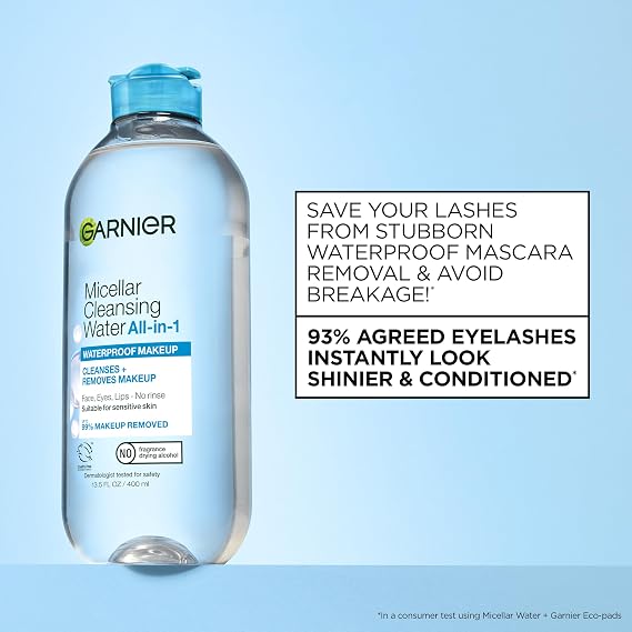 Garnier SkinActive Micellar Cleansing Water, For Waterproof Makeup, 3.4 Fl Oz