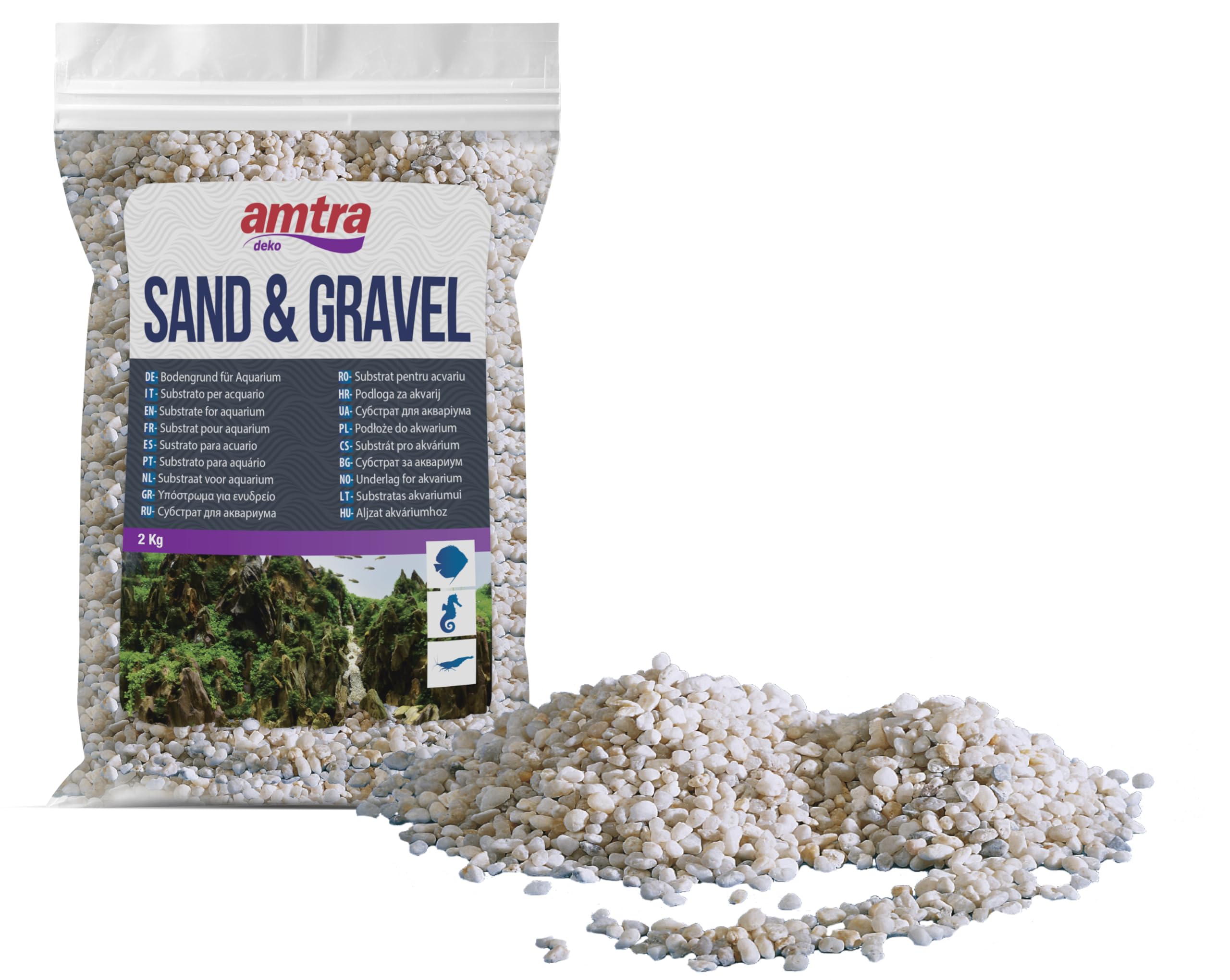 AmtraGRAVEL NOA - Natural aquarium gravel, decorative floor, white coarse grains size 2-5 mm, size 2KG