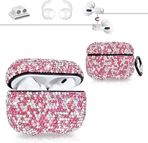 Newseego Funda para AirPods Pro, funda de lujo con diamantes de imitación brillantes, kit de regalo para AirPods Pro, llavero, correa antipérdida,