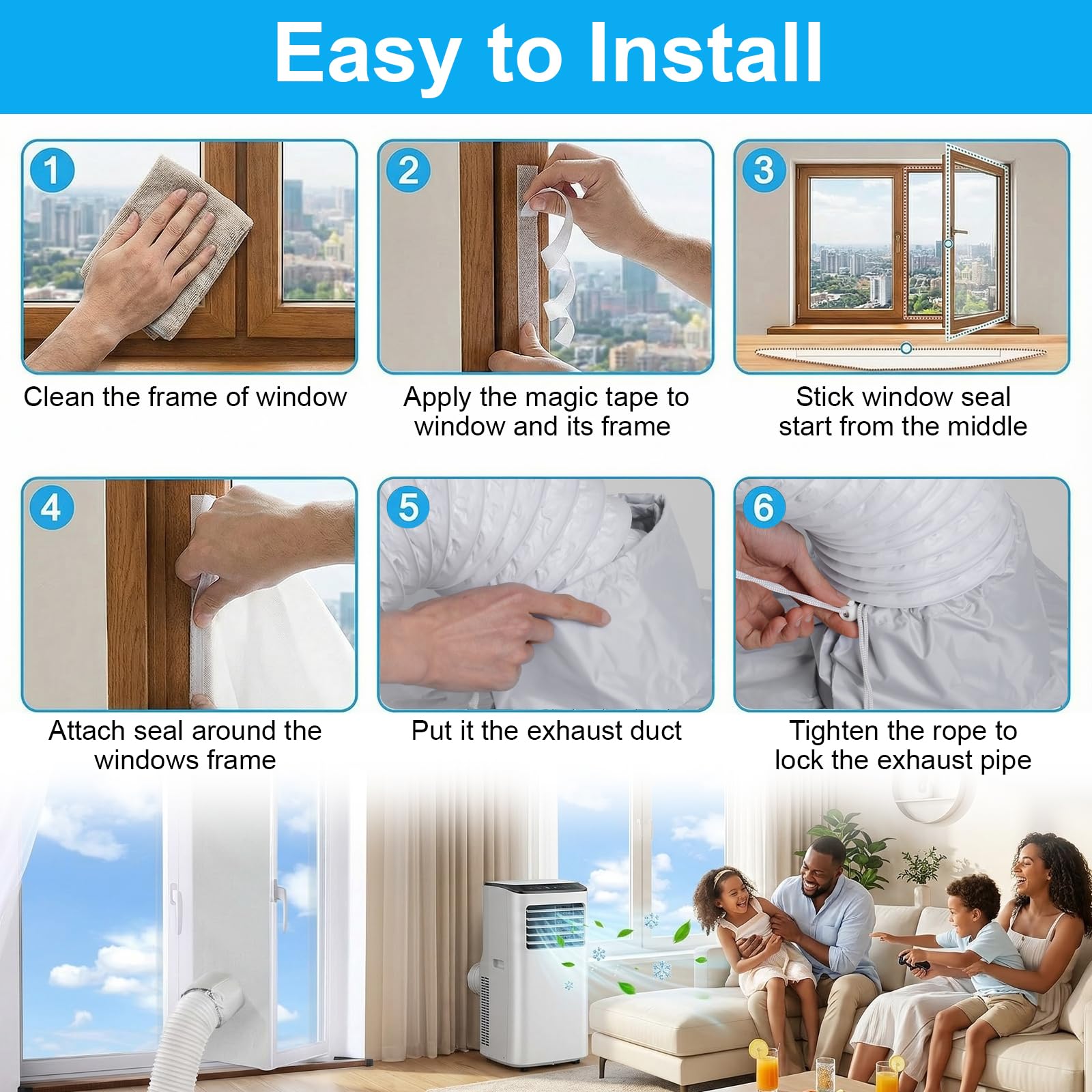 Qoosea Klimaanlage Fensterabdichtung, Universal Tragbare Fensterabdichtung für Mobile Klimageräte Wäschetrockner Ablufttrockne, Wasserdichte Hot Air Stop für Fenster Flügelfenster Kein Bohren (400CM)