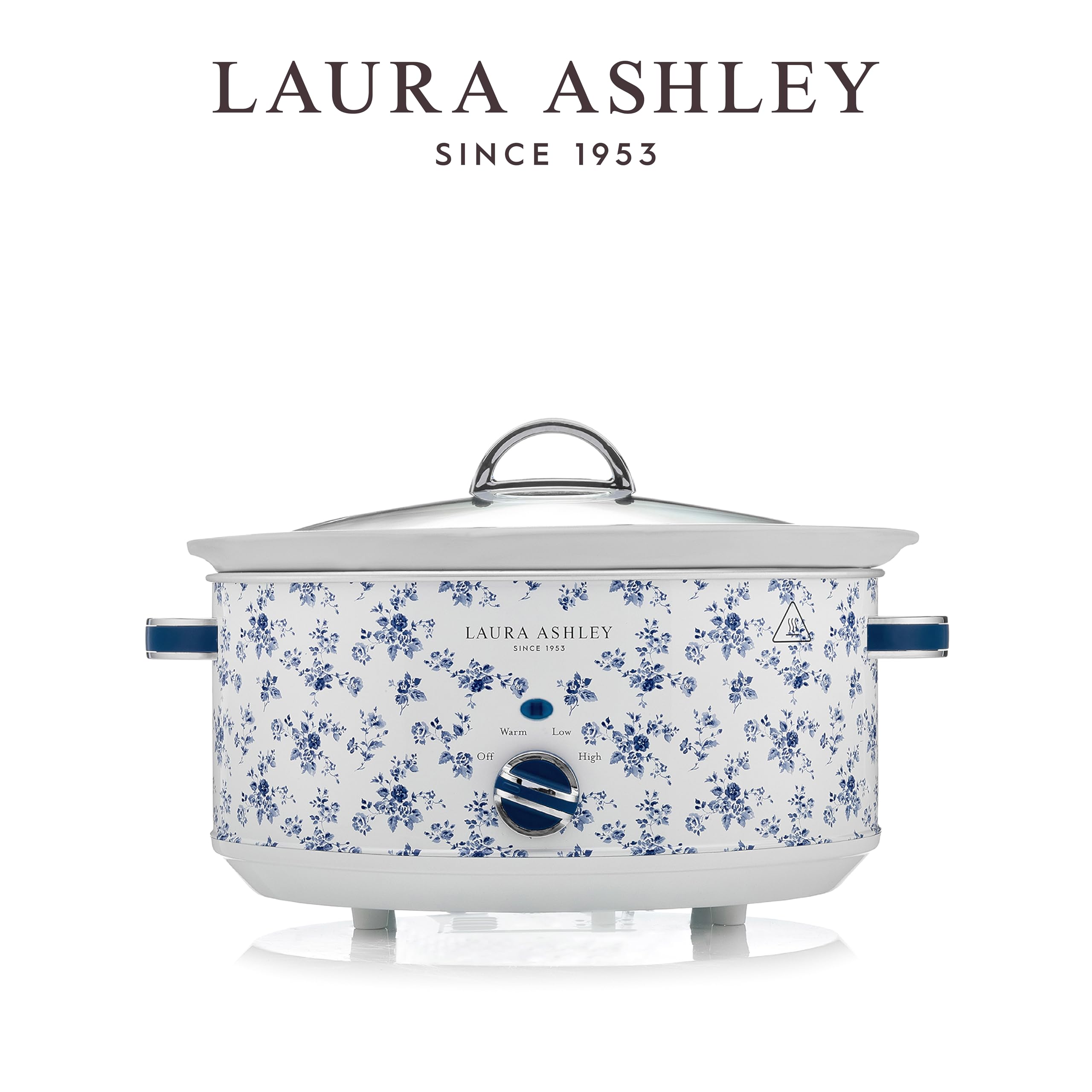 Laura Ashley 6,5 Liter Schongarer mit China Rose Print von VQ - Slowcooker für 8 bis 10 Personen, Energieeffizient, mit 3 Heizstufen und Einem gehärteten Glasdeckel zur Einfachen Überwachung