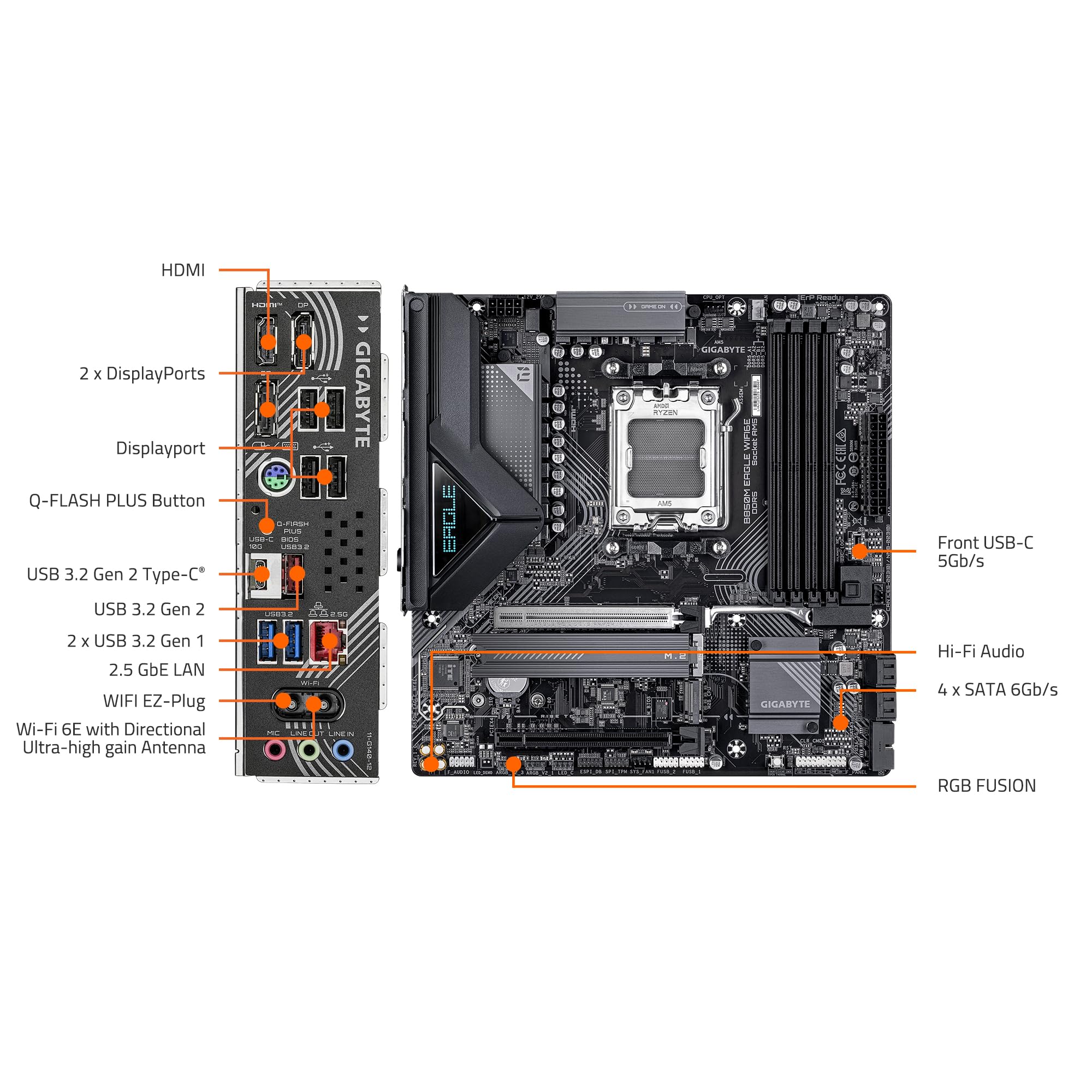 GIGABYTE B850M Eagle WIFI6E AMD AM5 Motherboard, M-ATX, DDR5, 2X M