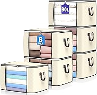 Vista 25 de Bolsas de almacenamiento grandes, paquete de 3 contenedores plegables para almacenamiento de ropa, contenedores de almacenamiento con asas