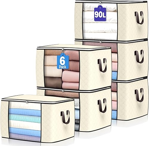 Vista 73 de Bolsas de almacenamiento grandes, paquete de 8 contenedores plegables para almacenamiento de ropa, contenedores de almacenamiento con asas Negro