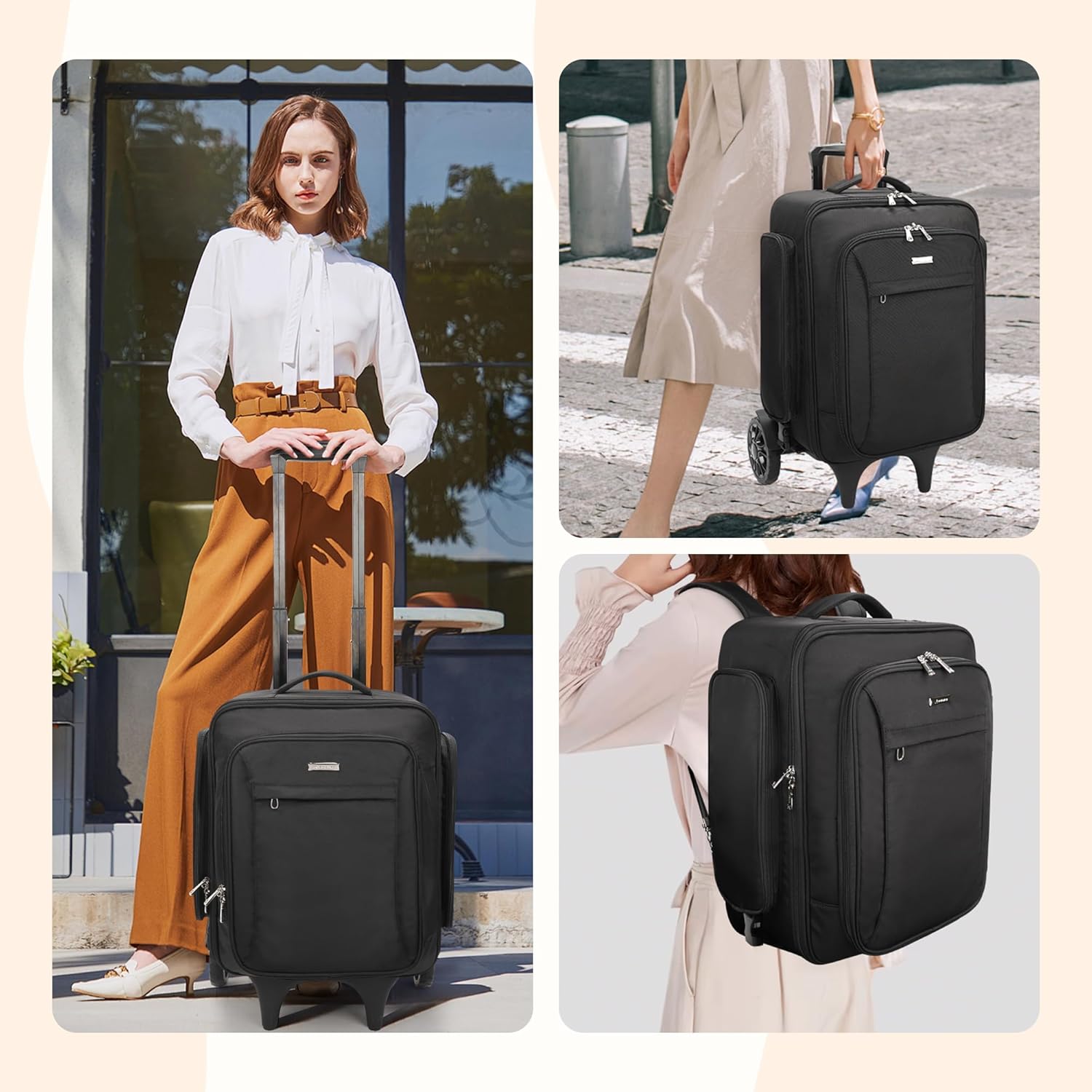 Relavel Rolling Makeup Case with 4 Small Makeup Bags, Large Make Up Travel Organizer with 2 big Wheels, Professional Lockable Makeup Artist Backpack with Adjustable Dividers for Daily Use - Black - Image 7