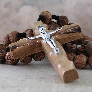 Amazon.co.jp: 聖地からのオリーブウッドのウォールロザリオ 大きな