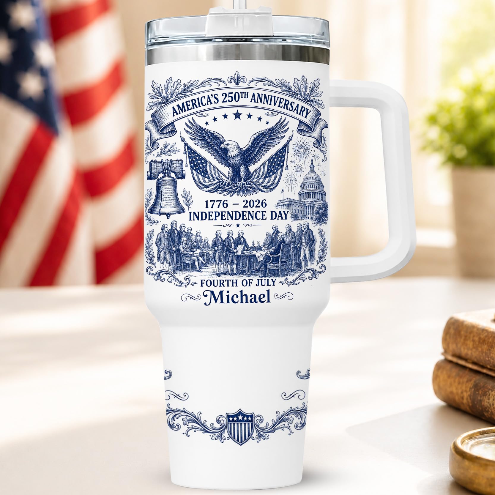 Personalized 250th Anniversary Of America Tumbler - Custom Patriotic USA Flag 1776-2026 Gifts - US Eagle Freedom Tumbler 40OZ A14 - American Flag Independence Celebration Gifts For Men, Women