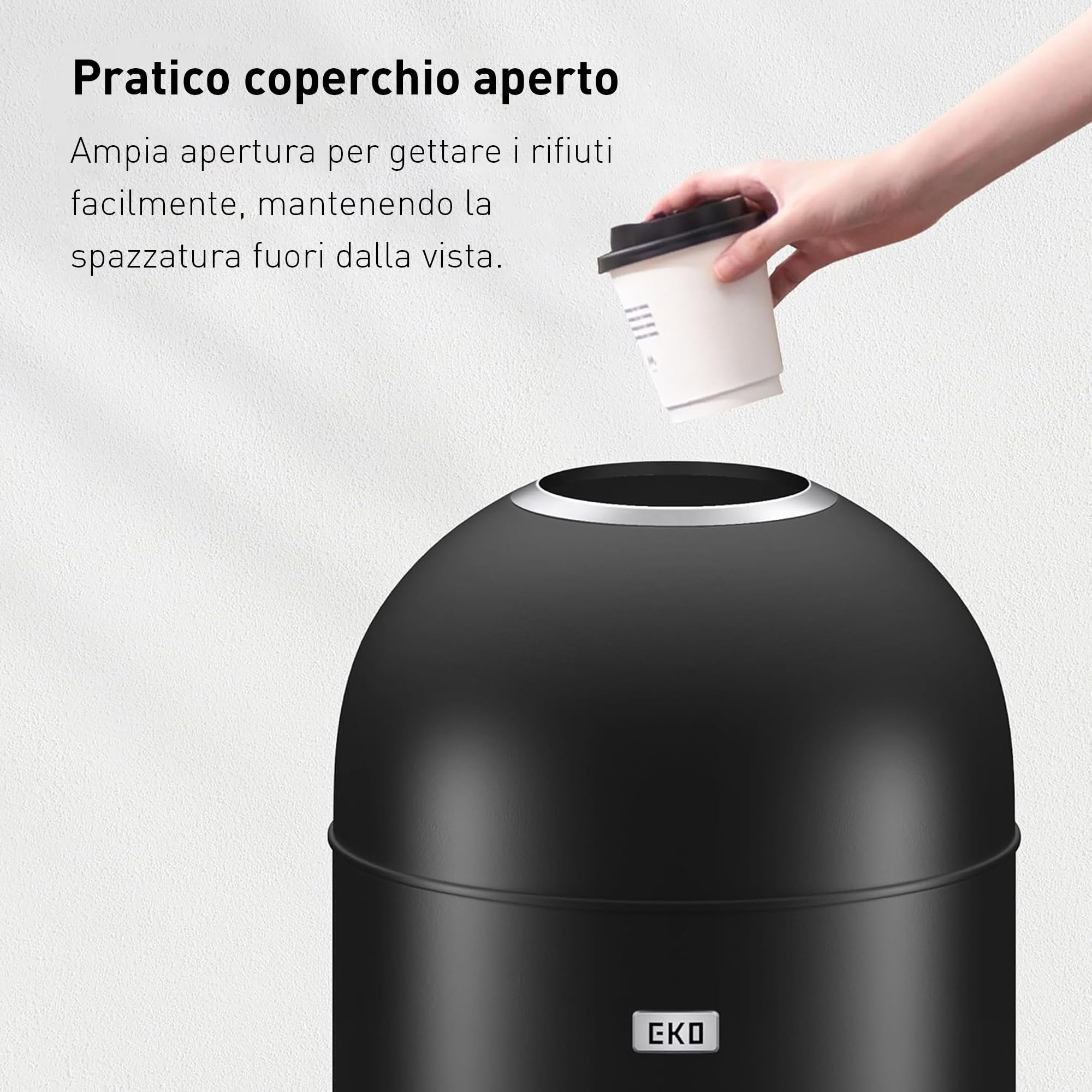 EKO Pattumiera 30L Eternal Nero Opaco Acciaio Inossidabile Uso Commerciale, per Interni ed Esterni, Pattumiera in Metallo Extra Large per Casa Ufficio Secchio Interno in Metallo.