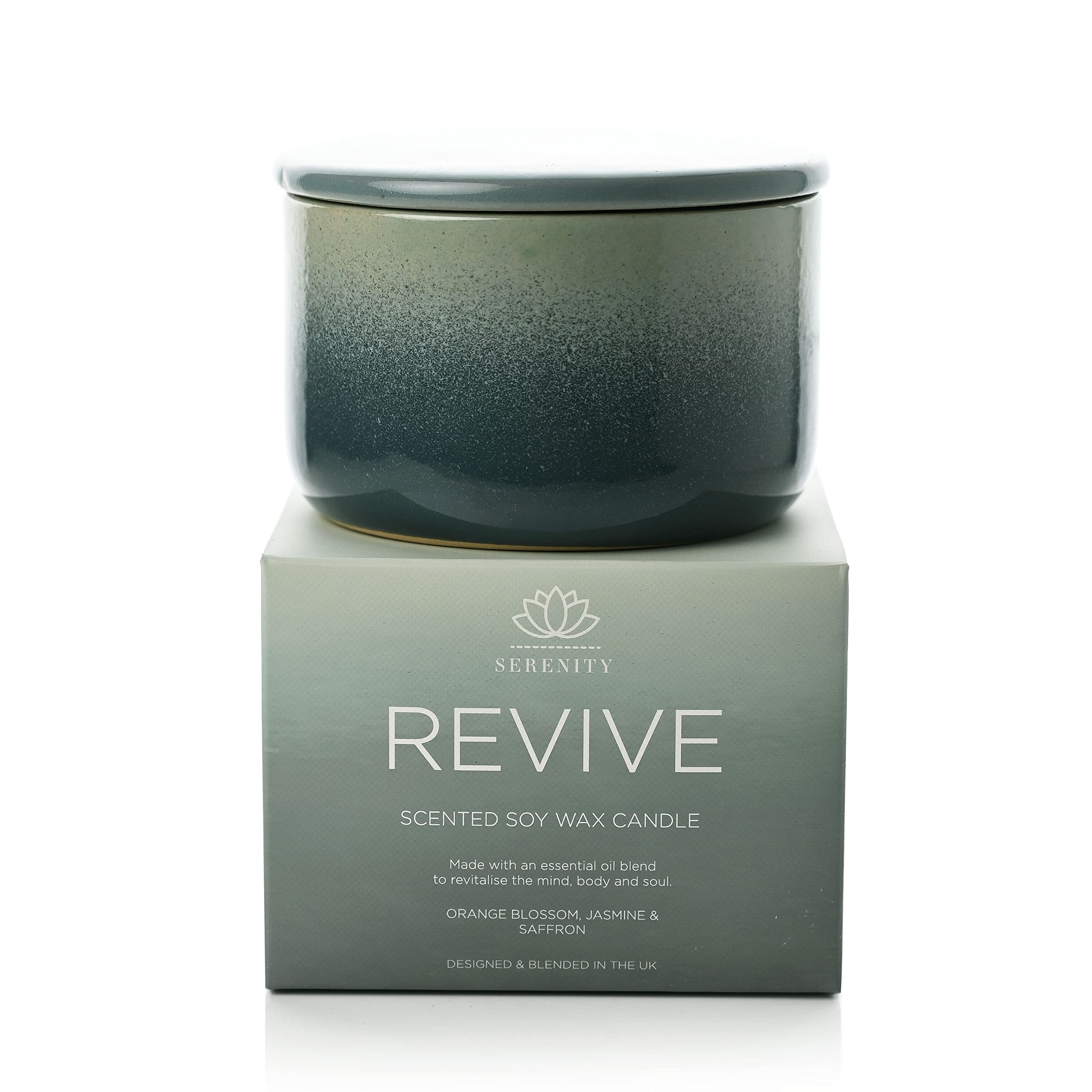 Serenity Scented Soy Wax Candle - Revive Orange Blossom, Jasmine & Saffon 430g
