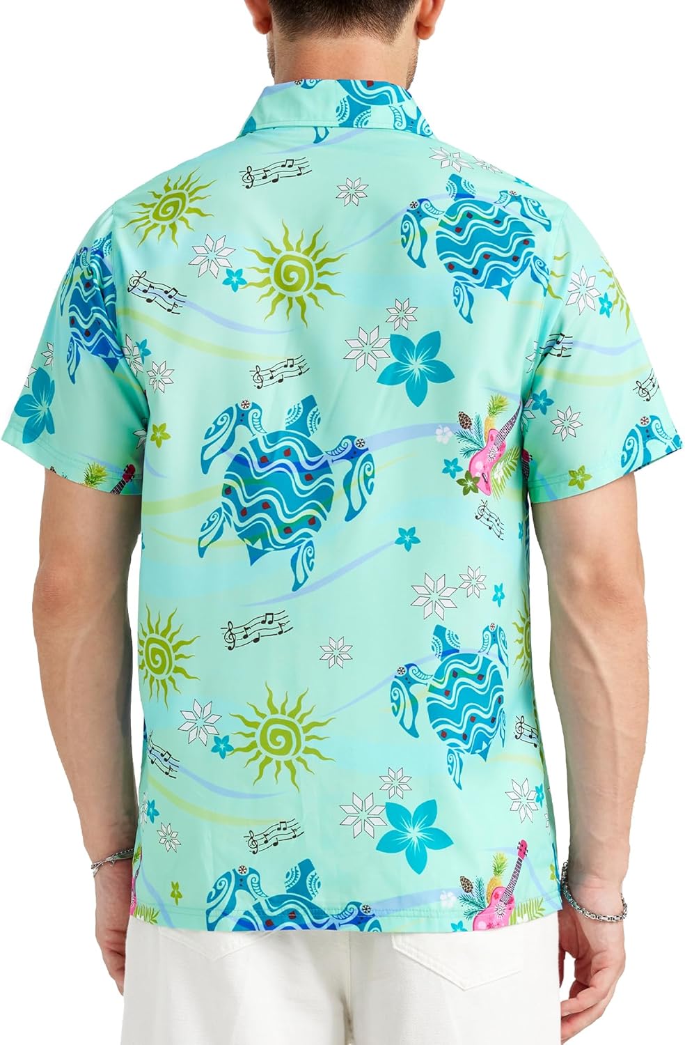 Hawaiian Shirt for Men Short Sleeve Button Down Shirt Summer Sea Turtle Beach Shirt Tropical Music Festival Aloha Shirts for Vacation Parties (Green Sea Turtle,3XL) - Image 4