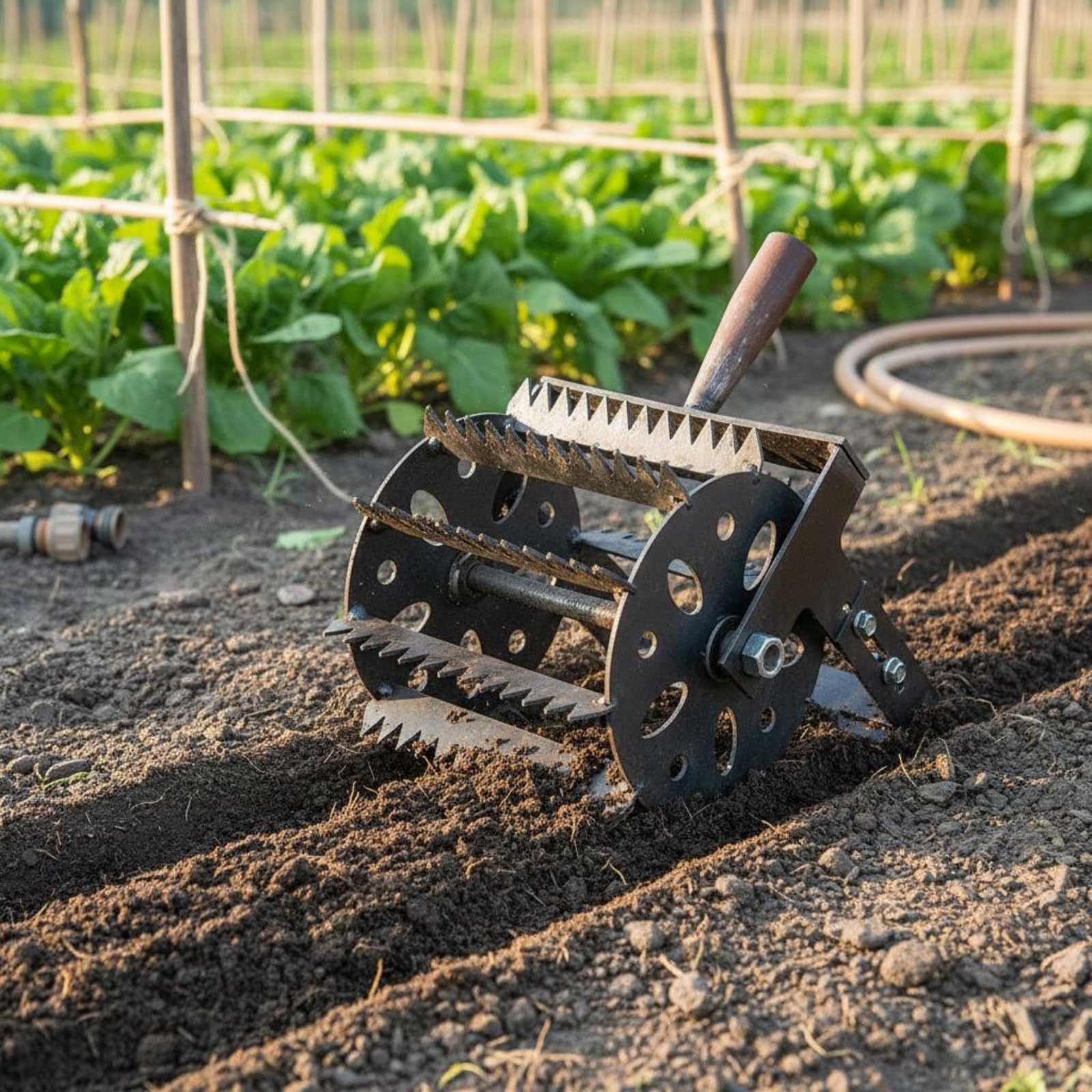 Roller Weeder Coltivatore Manuale Zappa da Giardino Attrezzo a Ruota in Acciaio Rimozione Erbacce con saving Adatto per Giardinaggio Mantenimento Letti di Fiori Cura Orto Uso su Sentieri