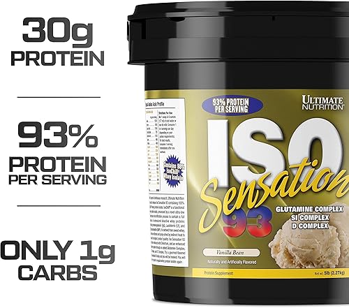 Miniatura 2 de Ultimate Nutrition ISO Sensation 93 polvo aislante de proteína de suero puro con 1.06 onzas de proteína de bajo contenido de carbohidratos, proteína
