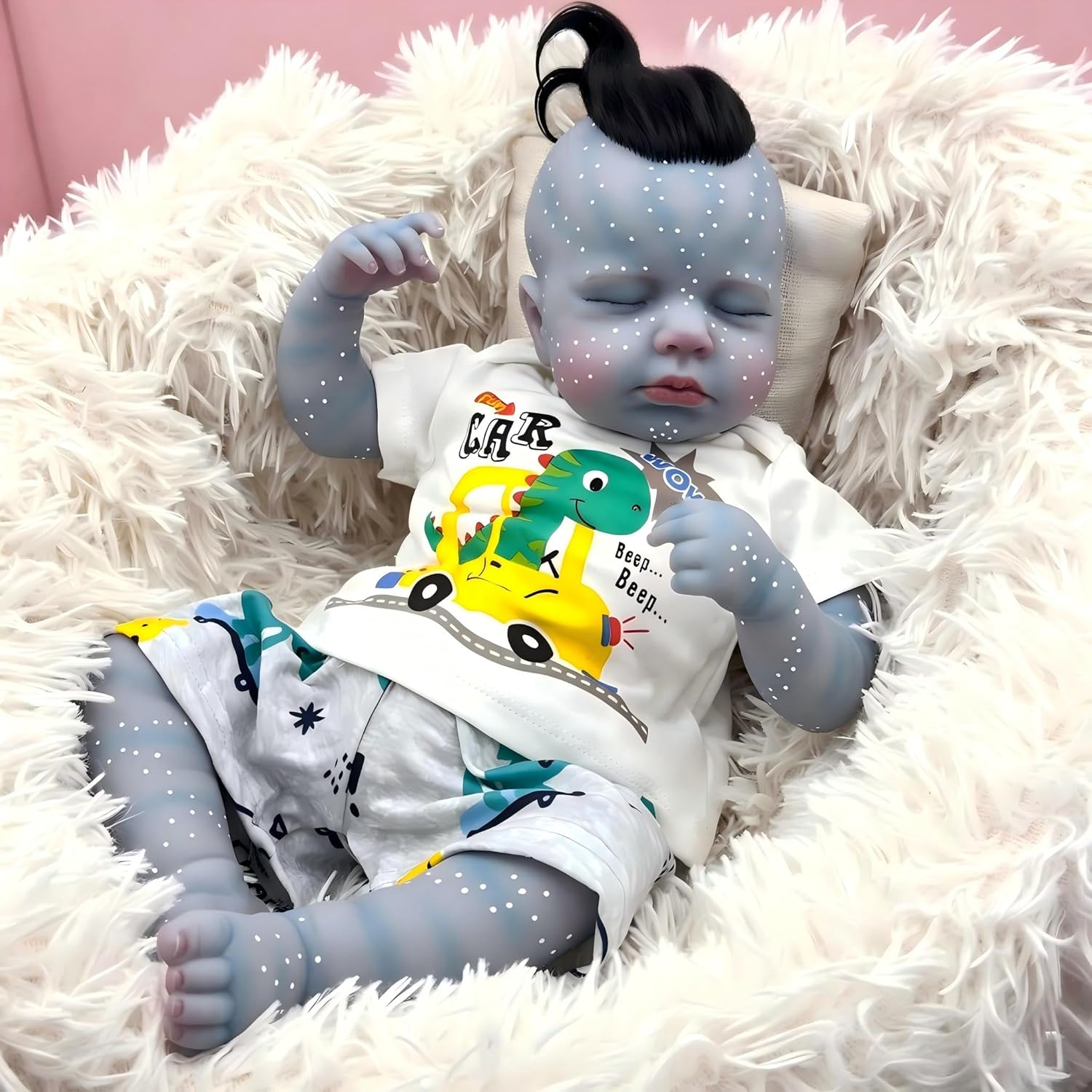 Pinky 20 Inch Reborn Baby Dolls Avatar Cloth Body Soft Vinyl Realistic Newborn Baby Doll with Rooted Hair Tail Lifelike Sleeping Baby Reborn Toddler Toy for Kids Age 3+