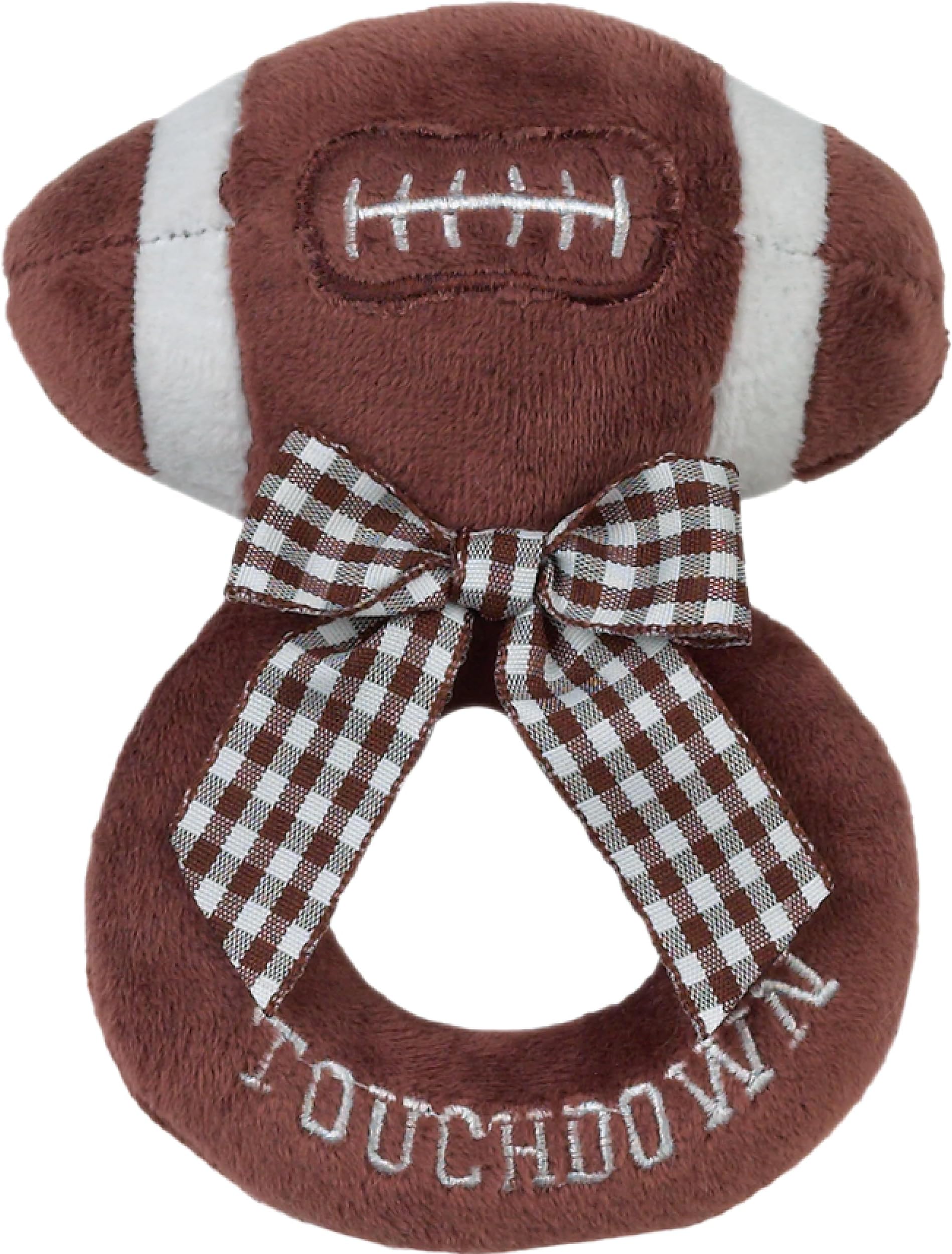 Bearington Baby Touchdown, 5.5 Inch Plush Stuffed Baby Football Soft Ring Rattle - Newborn Toys - Soft Rattle