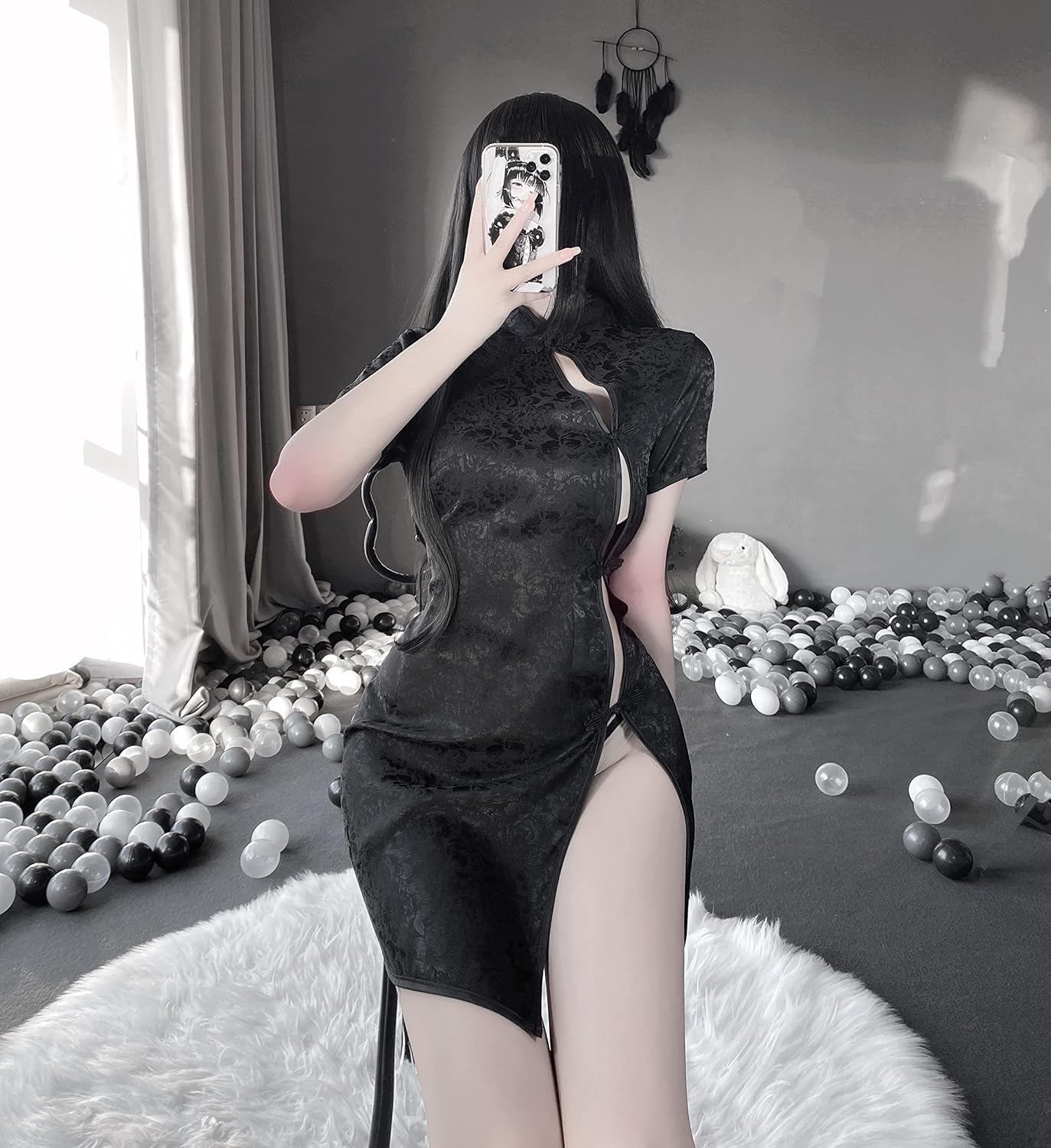 SINGUYUN Chinese Cheongsam Lingerie Retro Print Dress Sexy Anime Cosplay Costume for Women Qipao Babydoll Outfit - Image 2