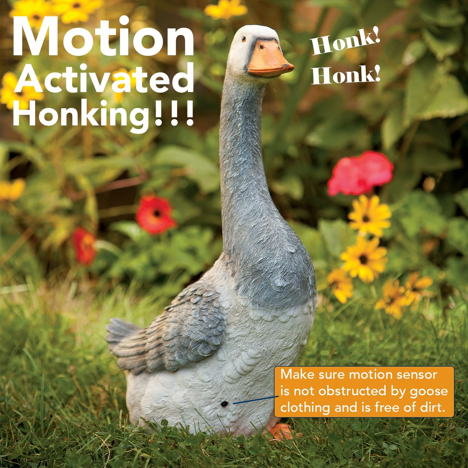 Bits and Pieces 19" Porch Goose with Motion Sensor and Honking Sound - Weather Resistant Polyresin Outdoor Garden Decor, Motion Activated Patio Decor, 19 Inches Tall x 10.5 Inches Wide