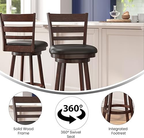 Miniatura 5 de Merrick Lane Silla Taburete giratorio de madera clásica de roble antiguo de 30 pulgadas con respaldo de escalera de madera con asiento acolchado de