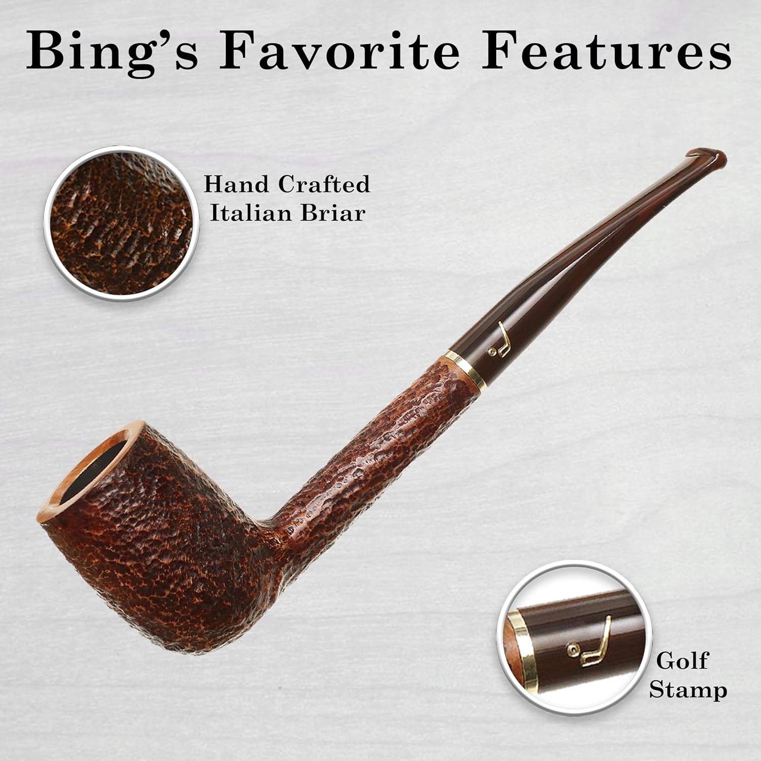 Savinelli Bing's Collection - Long Stright Billiard Golf Inspired Briar Wood Pipe, Handmade in Italy, 6mm (Brown Rustic)