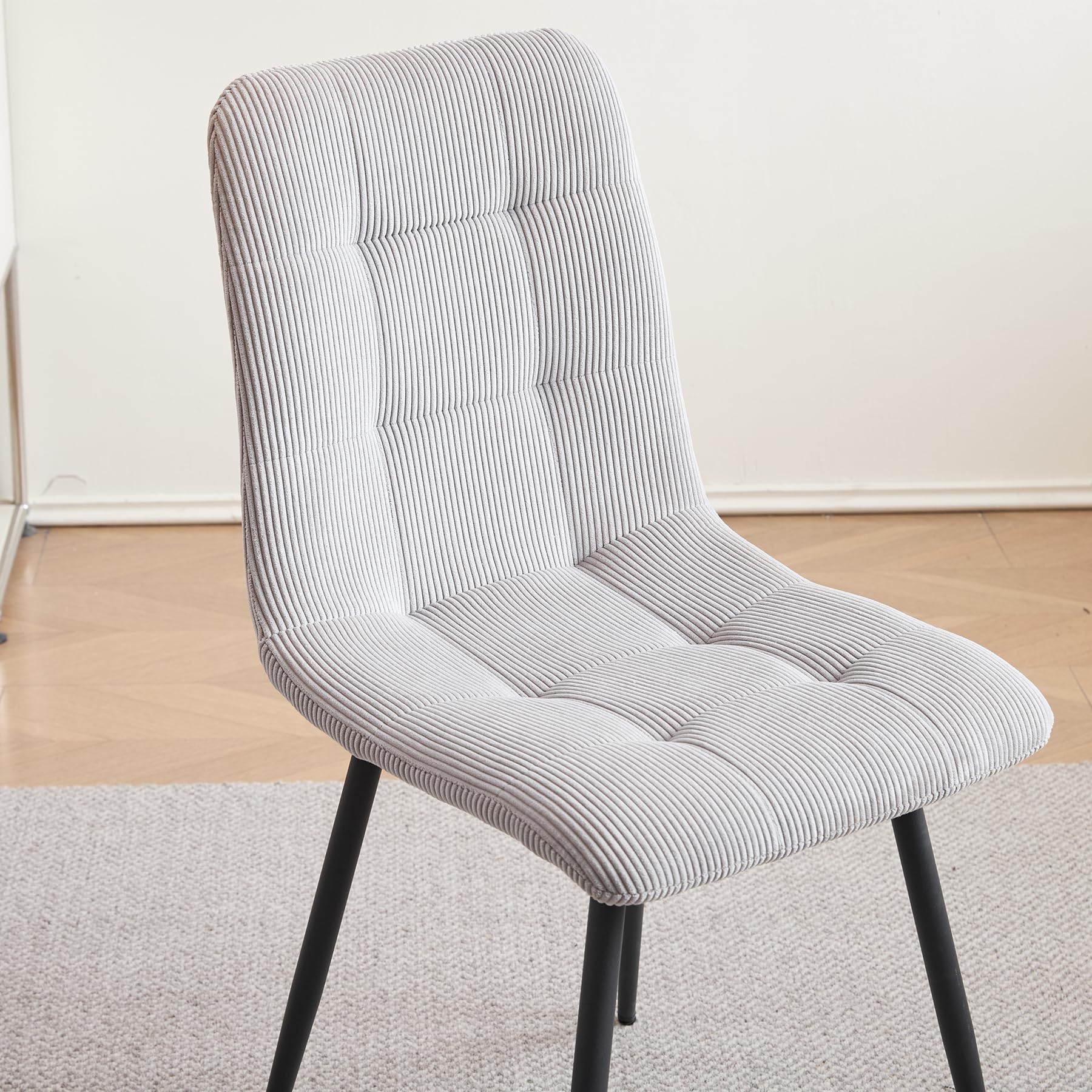Essgruppe 5-Teilig, 100cm Runder Esstisch und 4 Esszimmerstühle (Cord), Tisch und 4 Stühle für Küche, Wohnzimmer, Balkon, Restaurant, Büro (Helle Holzfarbe+Grau (Cord))