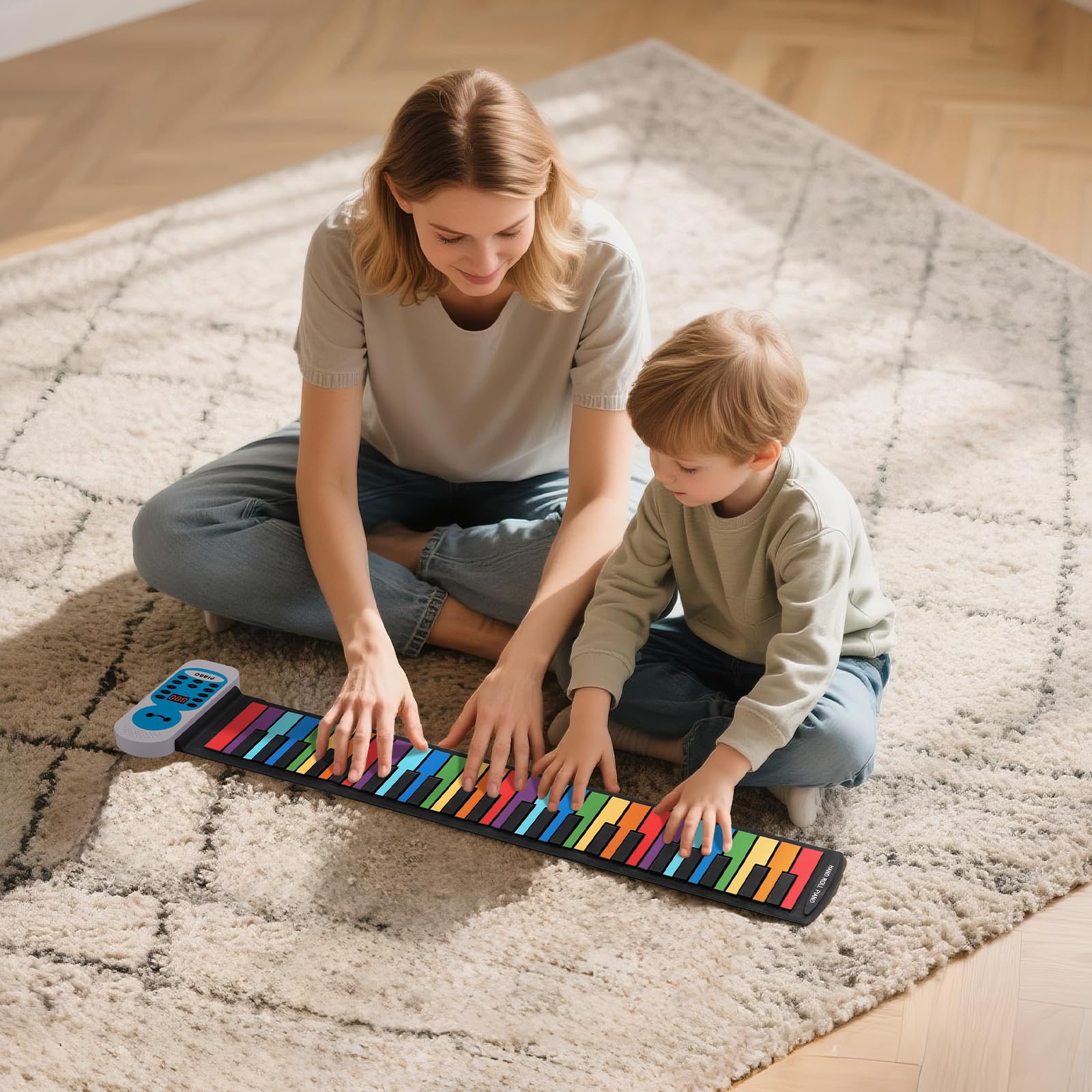 POGOLAB Clavier Piano Souple 49 Touches, 14 Démos, 128 Tons, 128 Rythmes, Enregistrement, Microphone et Prise Casque, Piano de Voyage Electrique Numérique Rechargeable, Cadeau pour Débutants