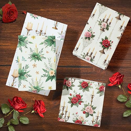 Miniatura 5 de Pineraap Papel de regalo de velas vintage, 12 hojas, elegante portavelas y diseños florales, envoltura de regalo para amantes de las velas,