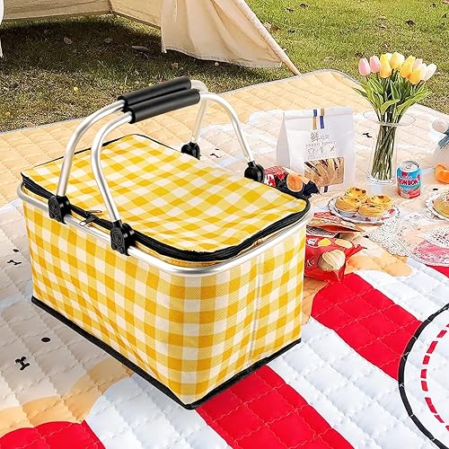 Miniatura 2 de Cesta de picnic aislada, bolsa de playa, bolsa de comestibles, reutilizable, 2 asas resistentes, cesta de picnic grande para camping, viajes, playa,