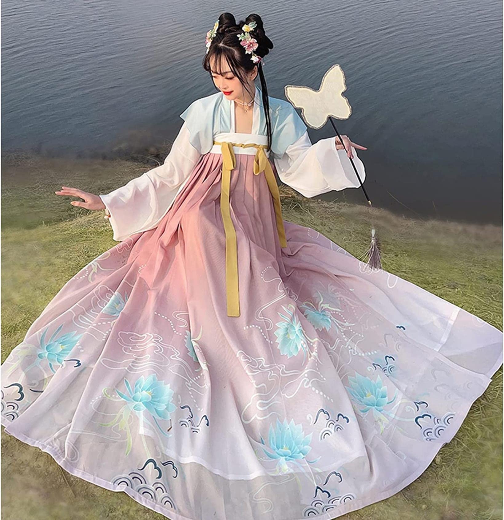 han-fu Damska starożytna chińska tradycyjna han-fu Wróżka Spódnica Sukienka Cosplay Gra na scenie Karnawał (Kolor: różowy, rozmiar: mały)