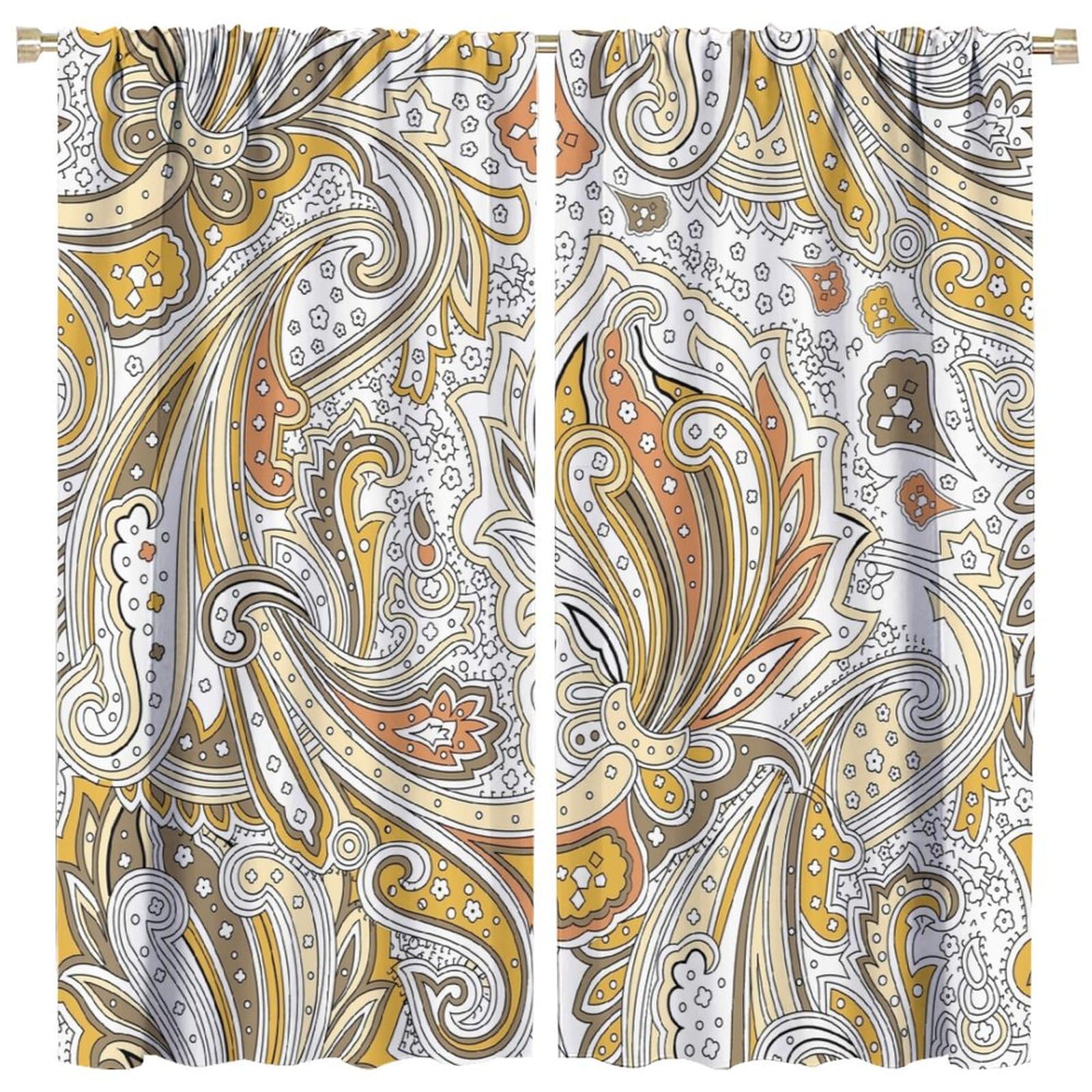 BenYaSong Paisley Flower Blackout Window Curtains,Paisley Pattern on White Background Style Print for Home Kitchen Restaurant Decoration Window Curtain 2 Panels 42x45 Inch