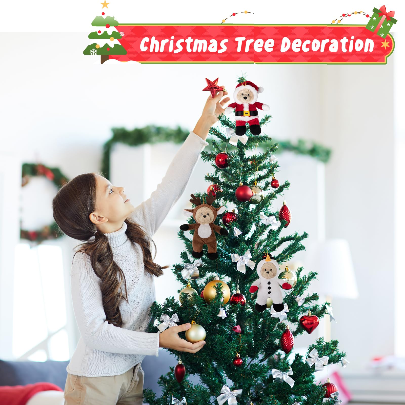 My OLi Weihnachten Kuscheltiere 18 cm Teddybären Stofftiere Plüsch Bären: Schneemann Rentier Plüschtiere und Weihnachtsmann Kuscheltier Weihnachtsbaum