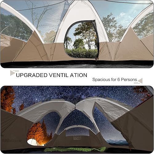 Miniatura 6 de 6 Person Family Camping Tent,Waterproof Windproof with Top Rainfly,Easy Set Up,Pop Up Tent for Outdoor Camping Hiking Trave