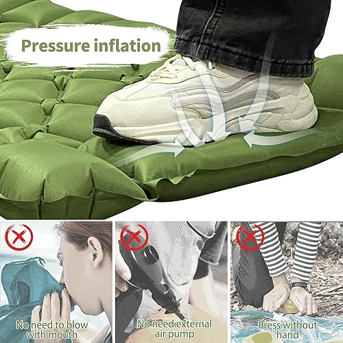 Miniatura 10 de EULANT Colchoneta de dormir autoinflable para acampar con almohada, almohadilla de dormir inflable gruesa con bomba incorporada, colchón de aire