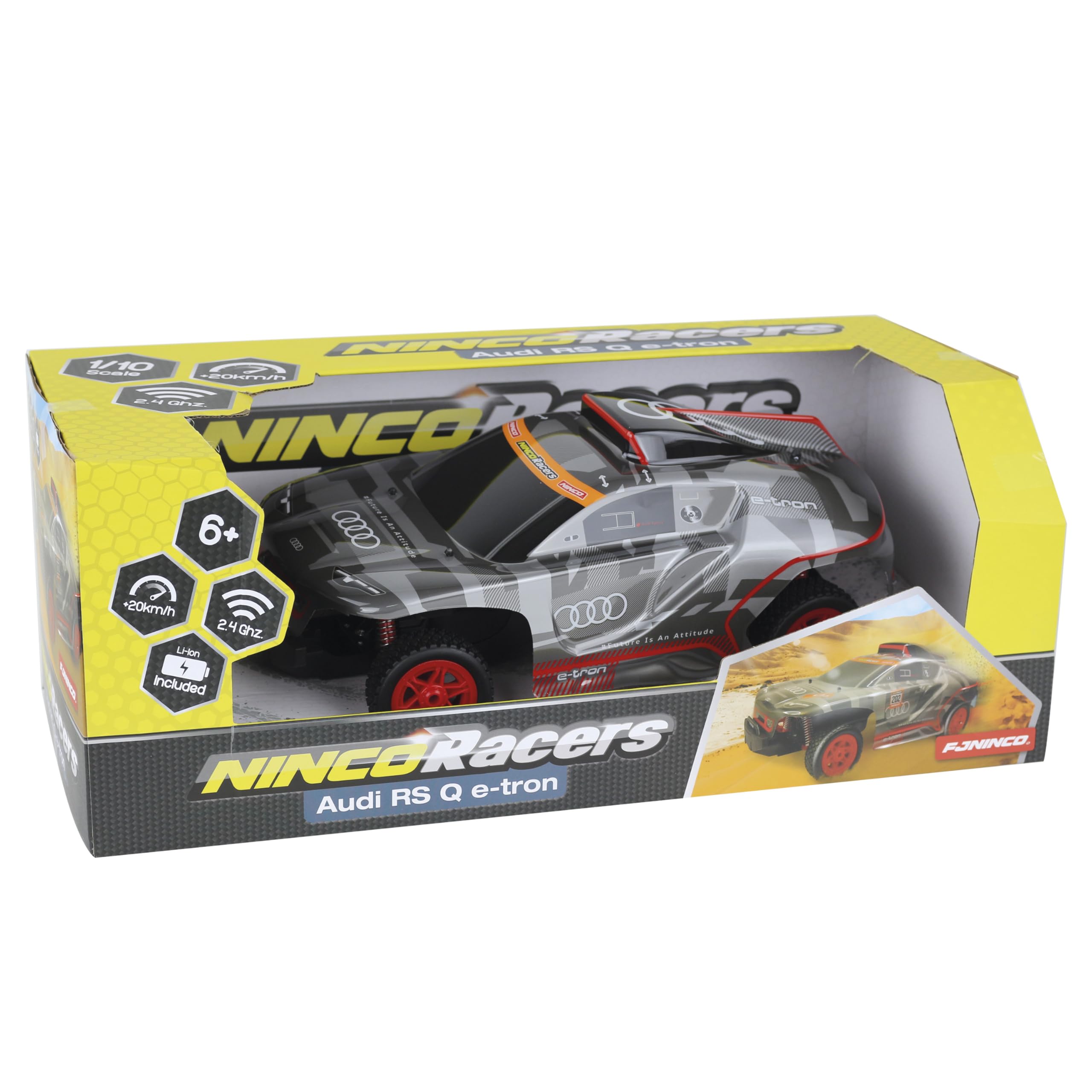 Ninco - Audi RS Q E-Tron | Coche Radiocontrol Dakar Escala 1/10 | Batería Li-Ion con 500mAh | Suspensiones Independientes | Emisora 2,4Ghz | +6 Años (NH93147)